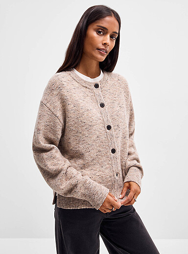 Contemporaine Sand Boxy speckled heavy-knit cardigan for women