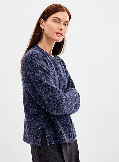 Boxy speckled heavy-knit cardigan