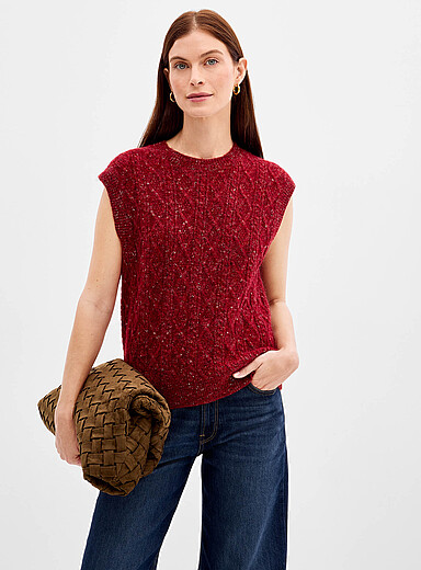 Speckled heavy cable-knit sweater vest