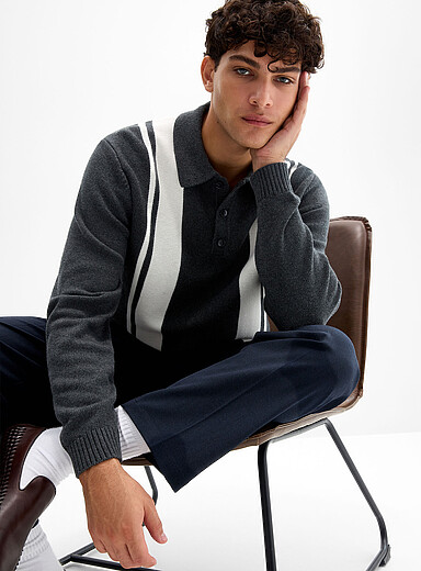 Le 31: Le polo rayures r&eacute;tro verticales Charbon pour homme