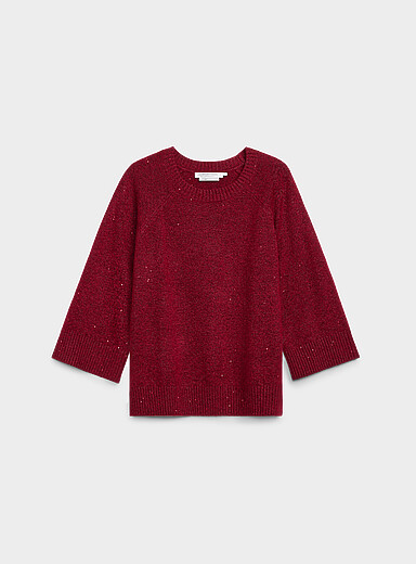 Contemporaine Red 3/4 sleeve sequined knit sweater for women