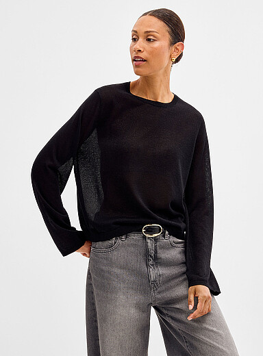 Contemporaine Black Boxy shimmering fine-knit sweater for women