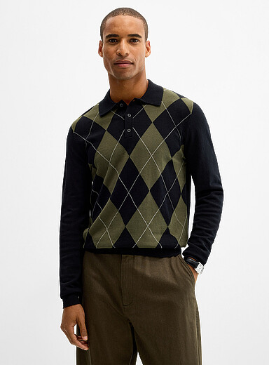 Le 31 Black English argyle polo for men