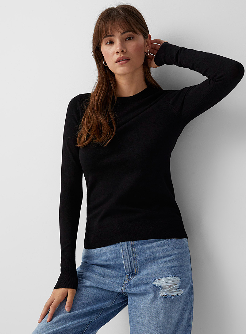 Twik Black Basic crew-neck sweater for women