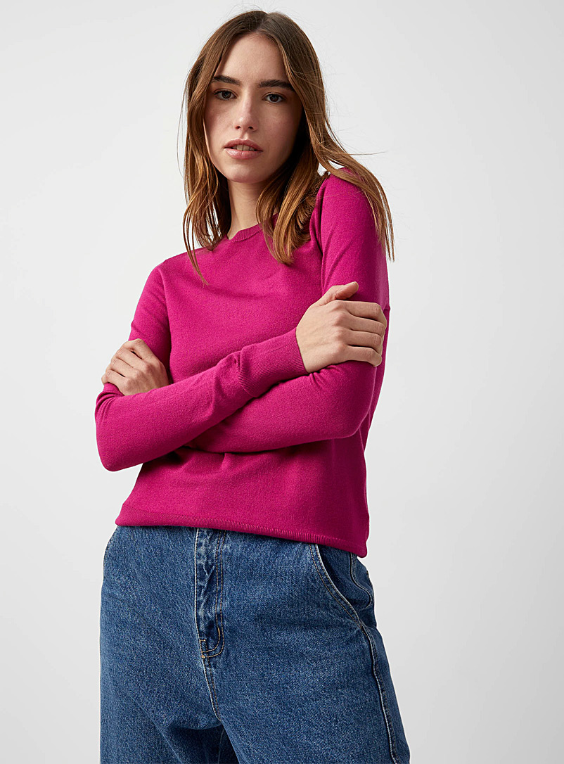 Twik Medium Pink Basic crew-neck sweater for women