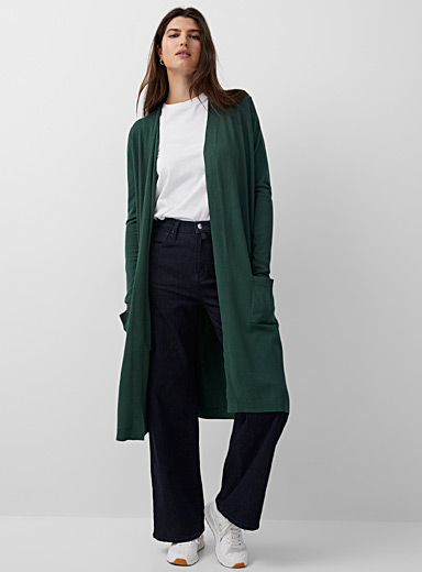Fine knit long open cardigan 
