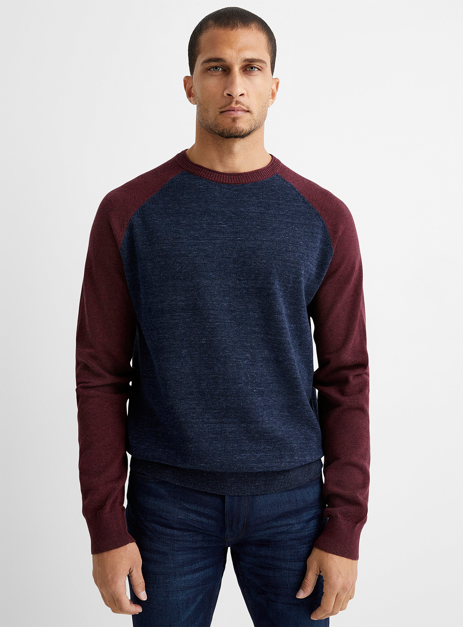 Le 31 Colourblock Raglan Sweater In Sapphire Blue