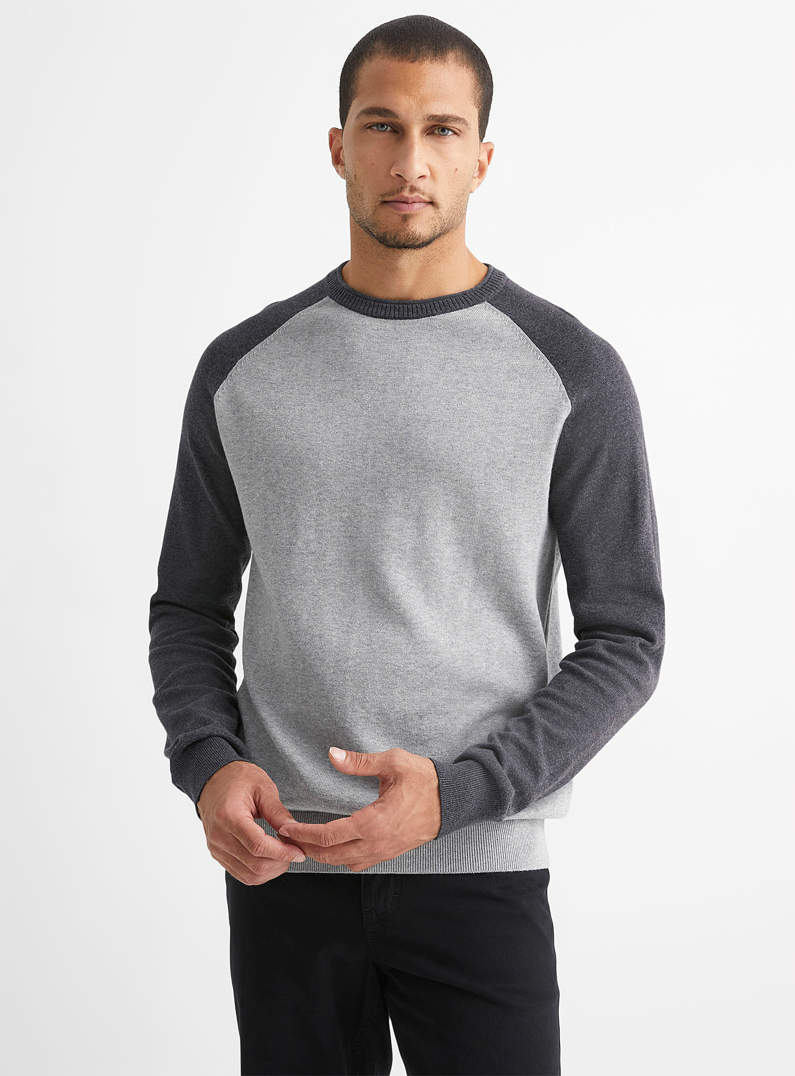 Le 31 Colourblock Raglan Sweater In Light Grey