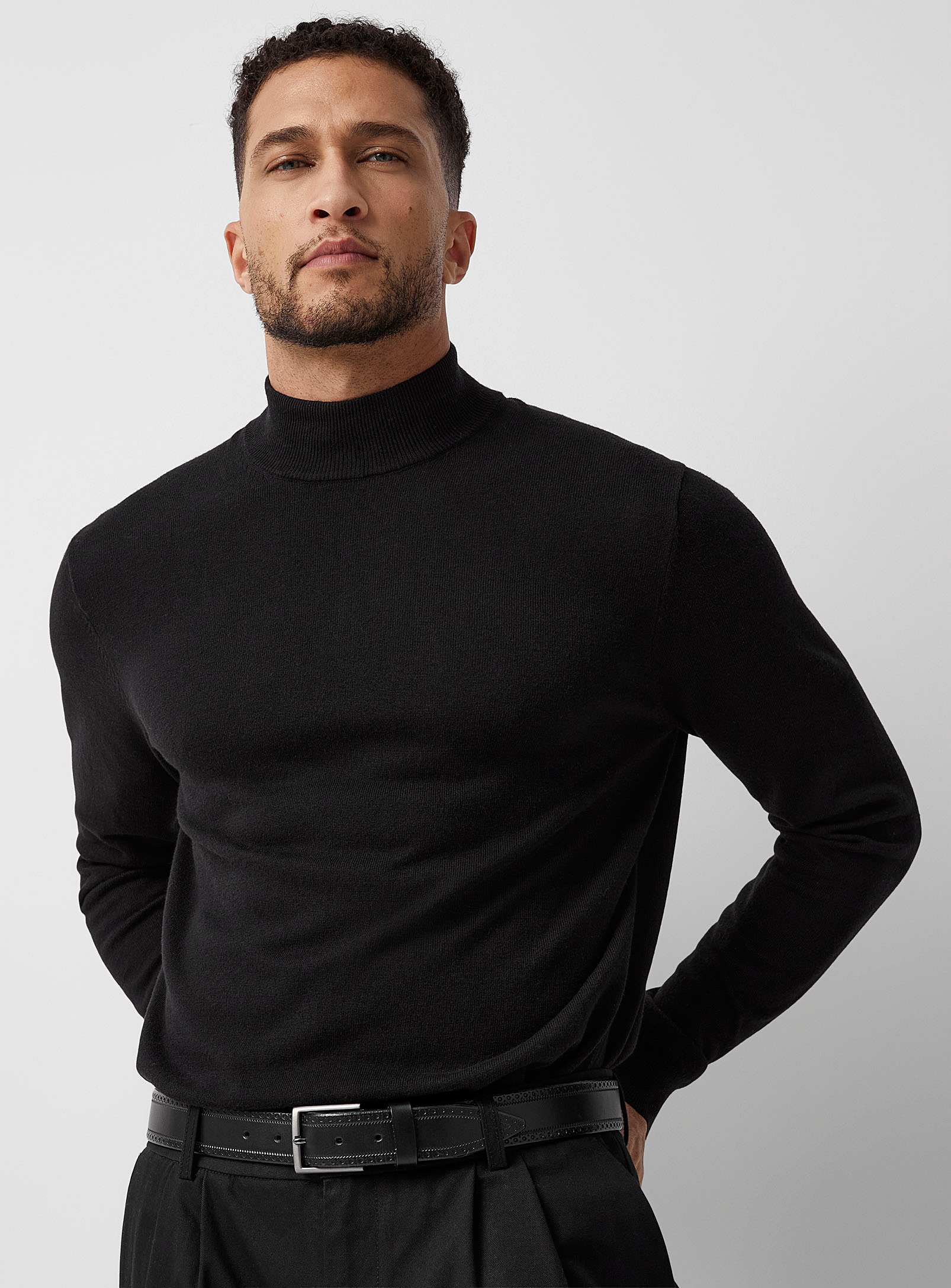 Le 31 Tencel Tm Modal Mock-neck Minimalist Sweater In Black