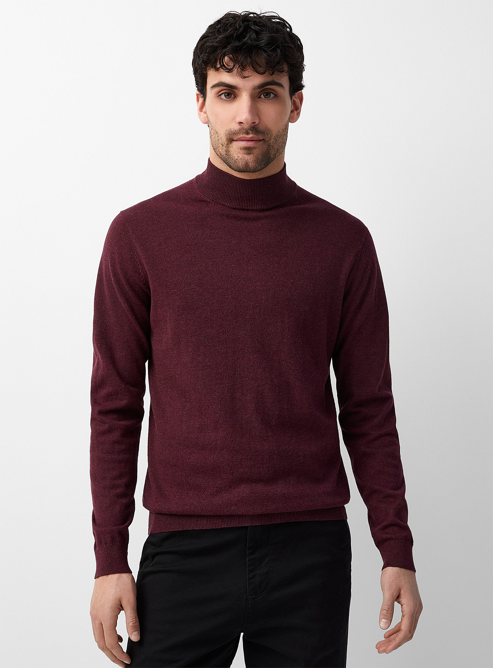 Le 31 Tencel Tm Modal Mock-neck Minimalist Sweater In Ruby Red
