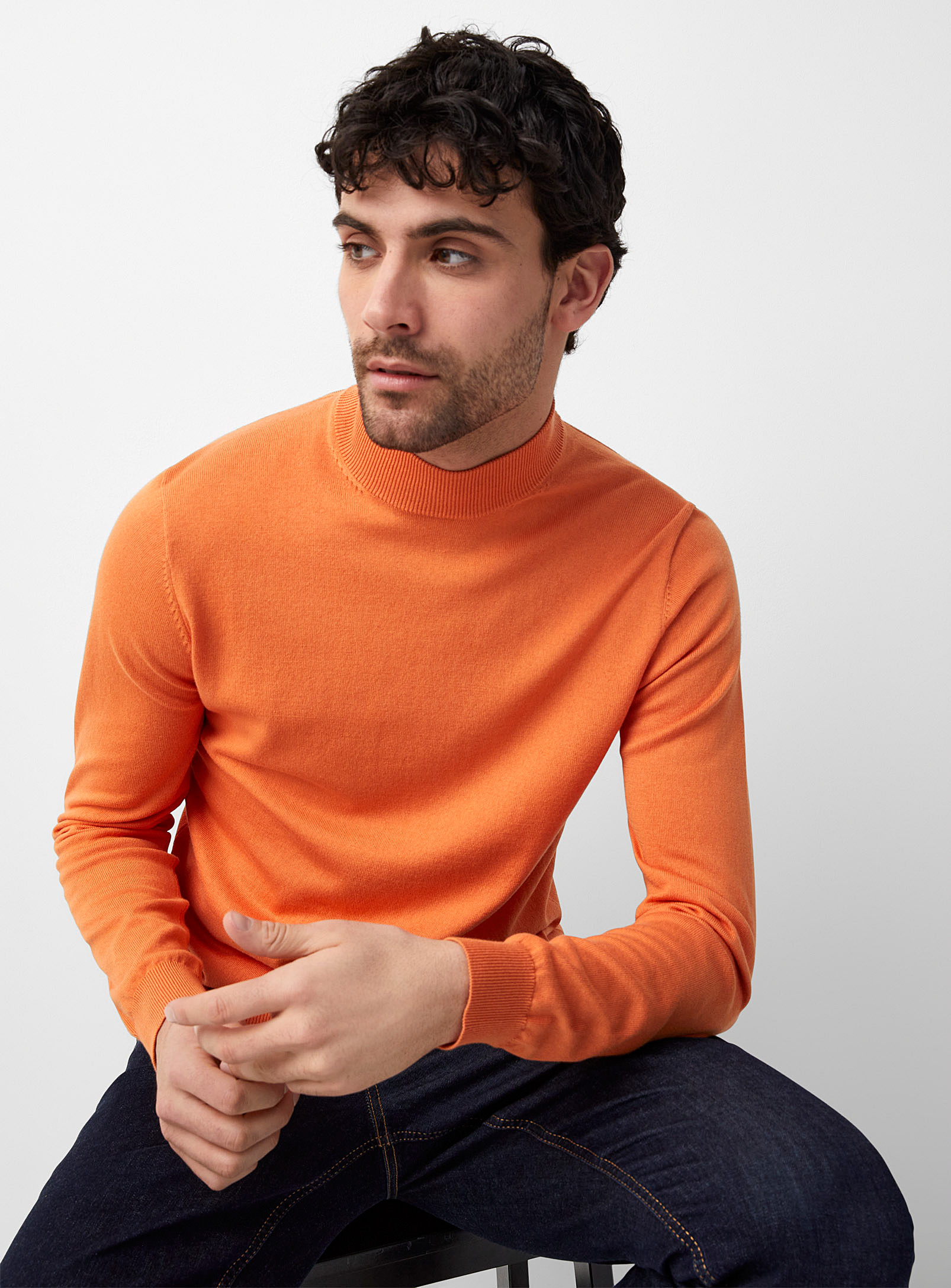 Le 31 Tencel Tm Modal Mock-neck Minimalist Sweater In Light Orange