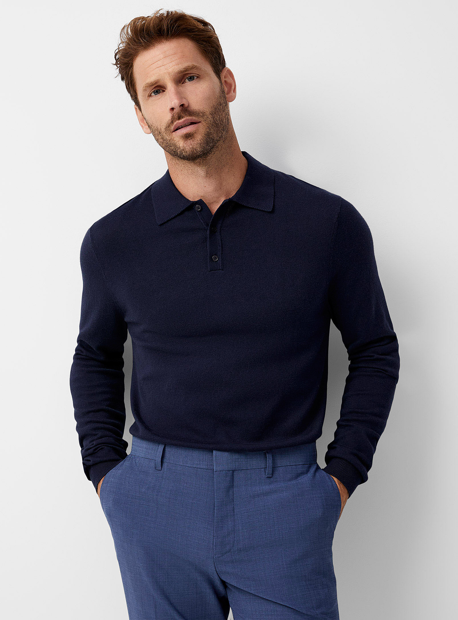 Le 31 Modal Touch Polo Sweater In Marine Blue