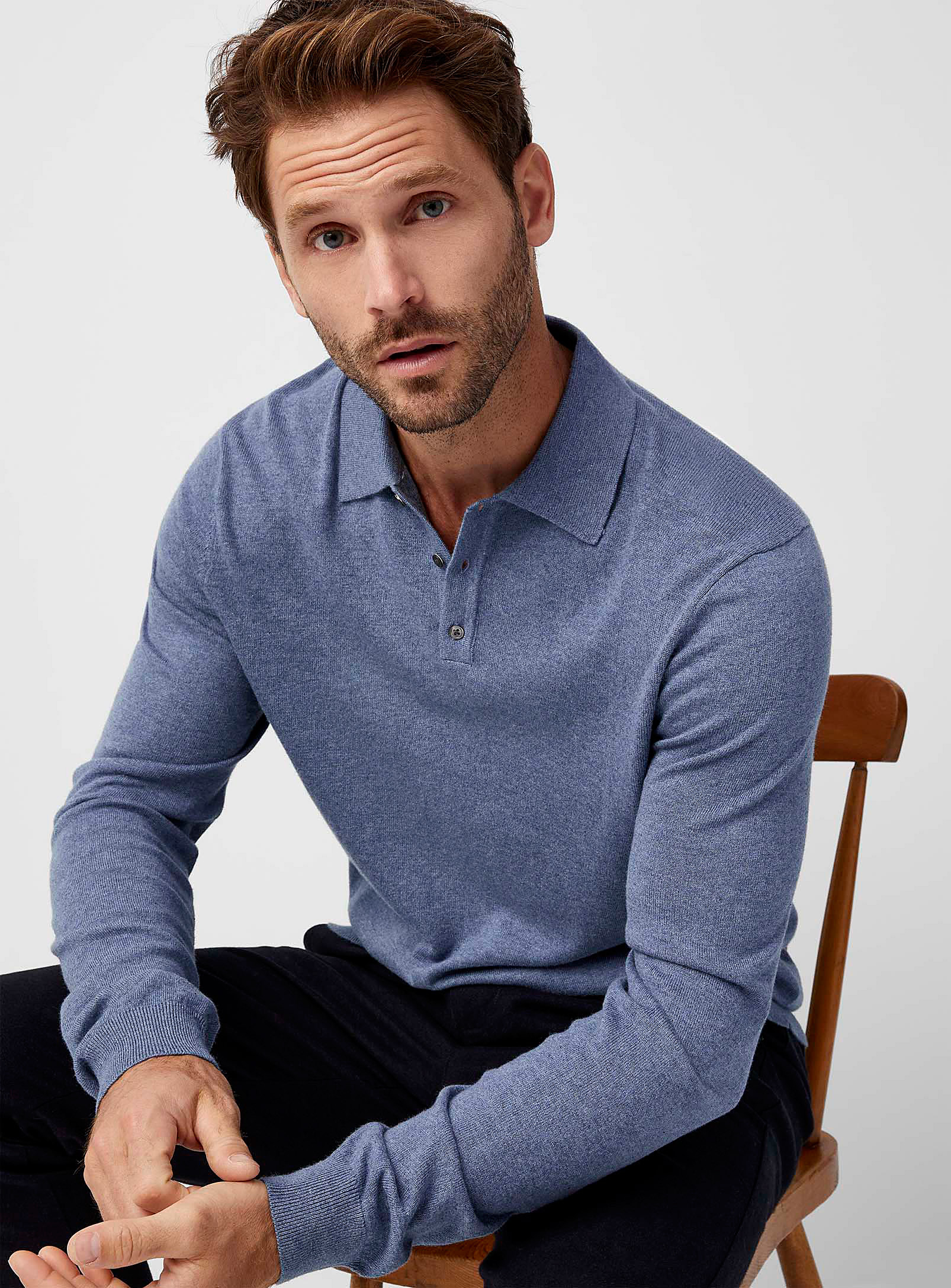 Le 31 Modal Touch Polo Sweater In Slate Blue