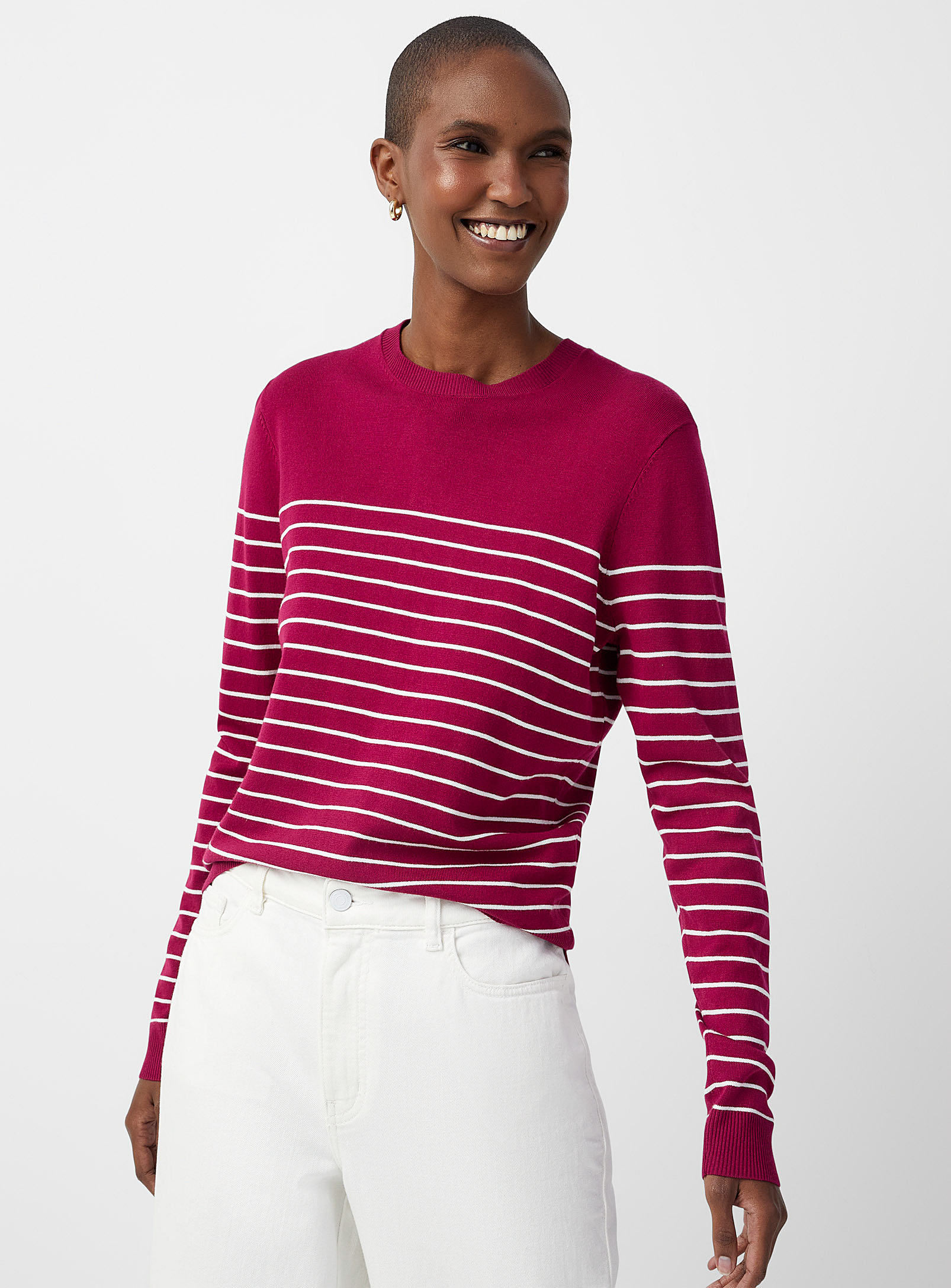 Contemporaine Light Knit Striped Sweater In Light Crimson