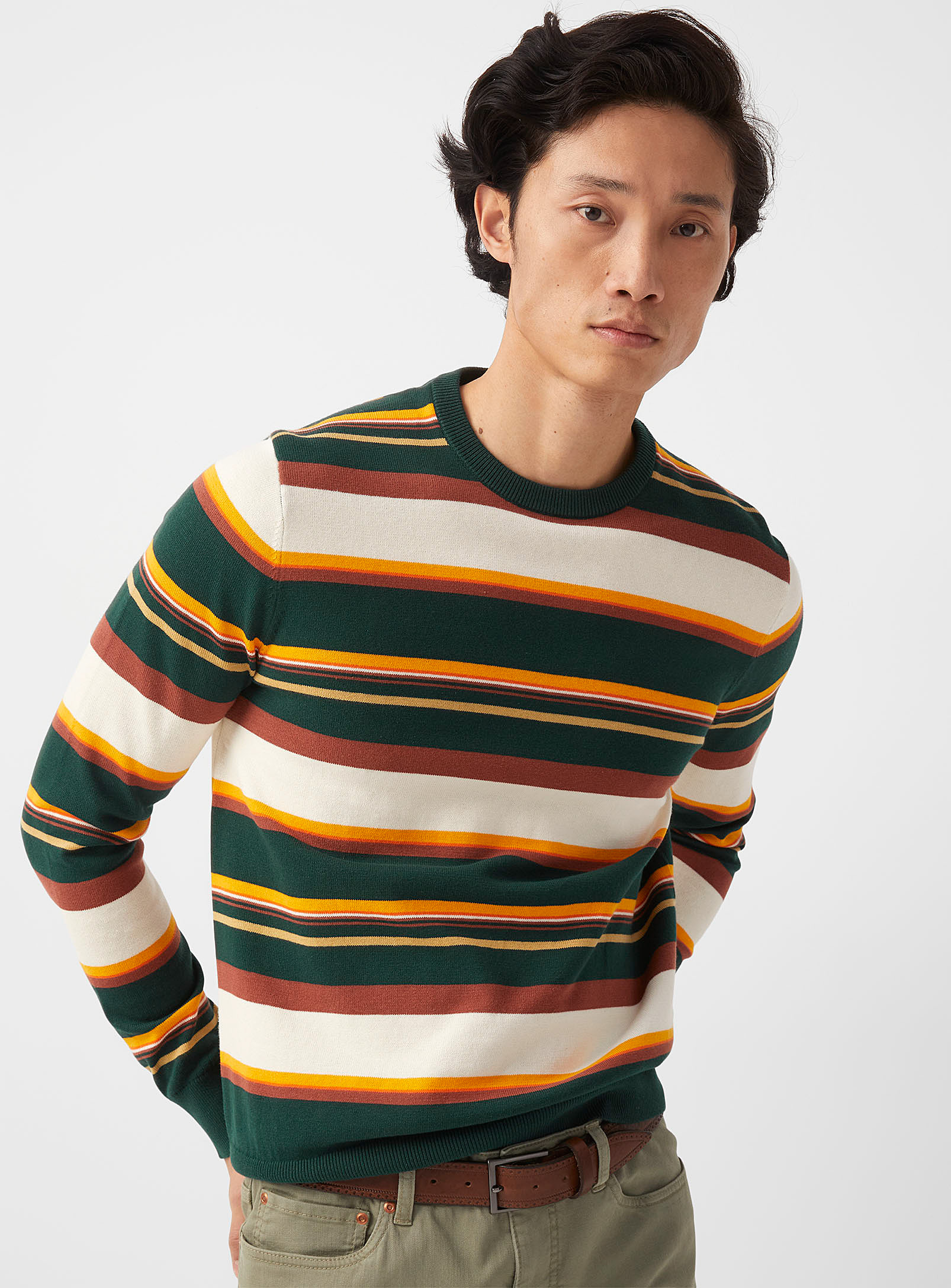 Le 31 Mixed Stripe Sweater In Green