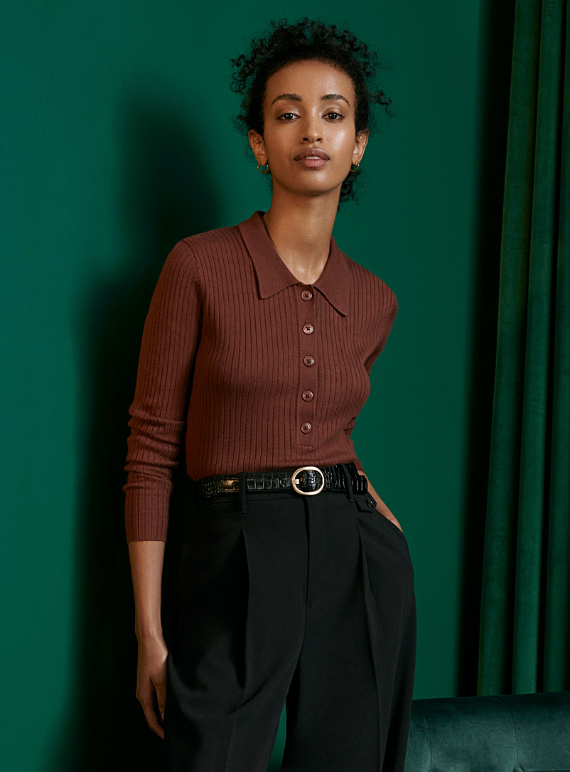 Ribbed polo-collar sweater 