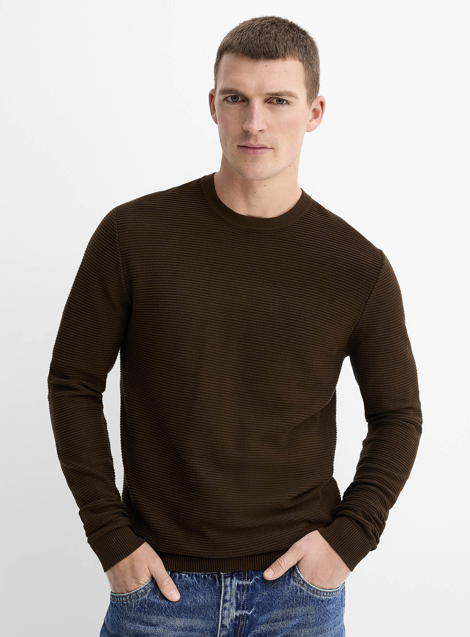Le 31 - Ottoman stripe sweater (Men, Brown, SMALL)