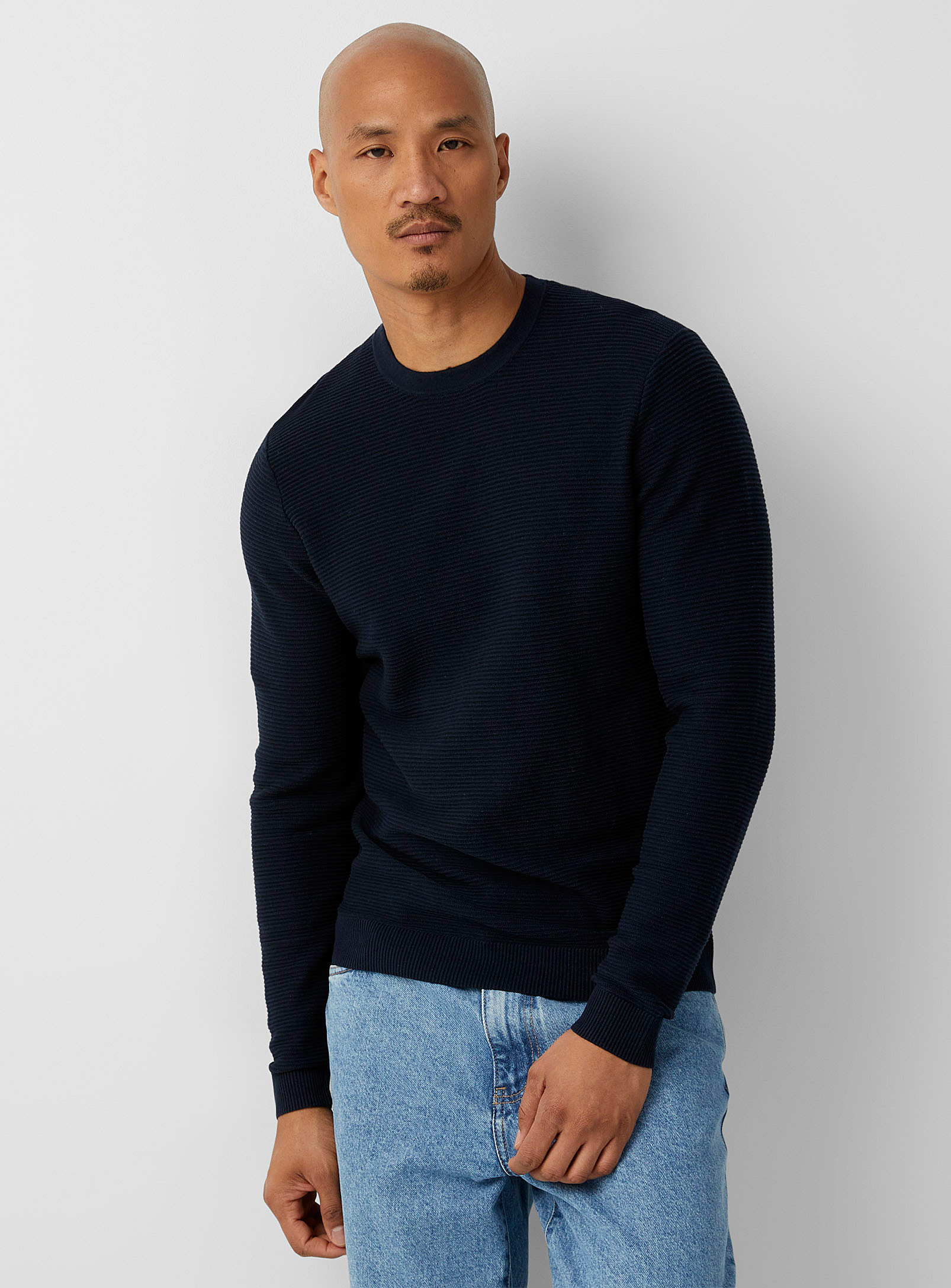 Le 31 Ottoman Stripe Sweater In Marine Blue
