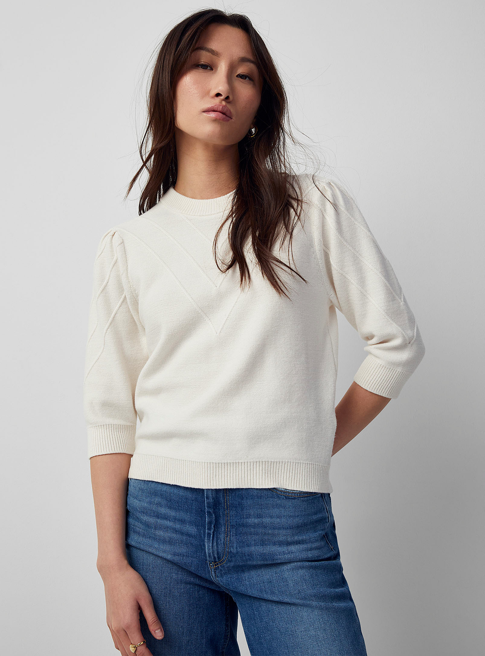 Contemporaine V-ribbed Sweater In Ivory White
