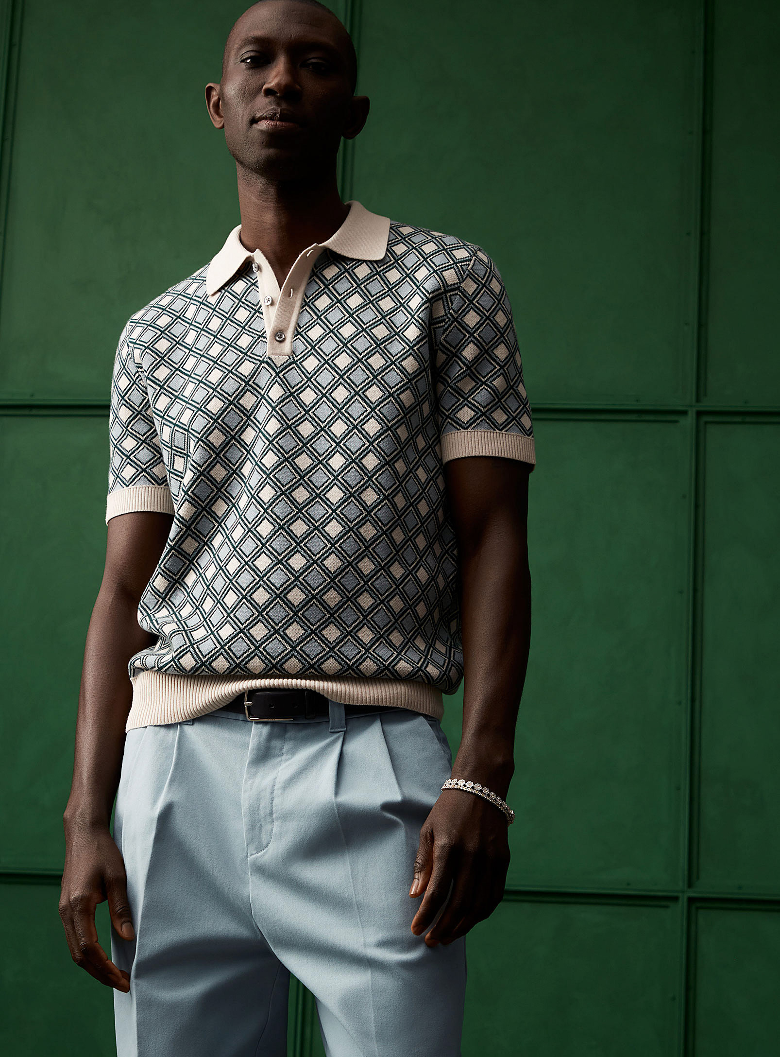 Le 31 Retro Jacquard Polo In Patterned White