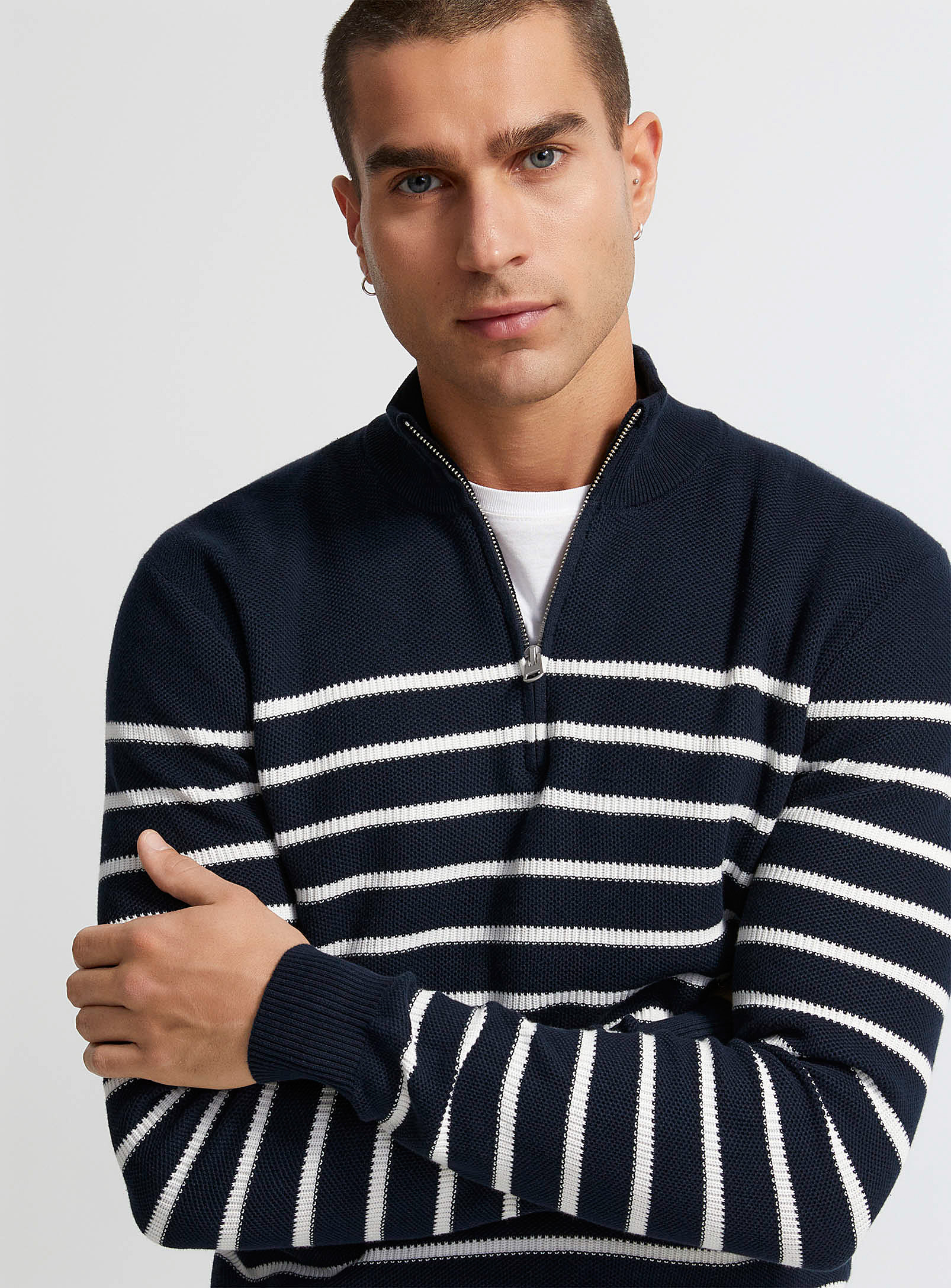 Le 31 Zip-neck Nautical Sweater In Patterned Blue