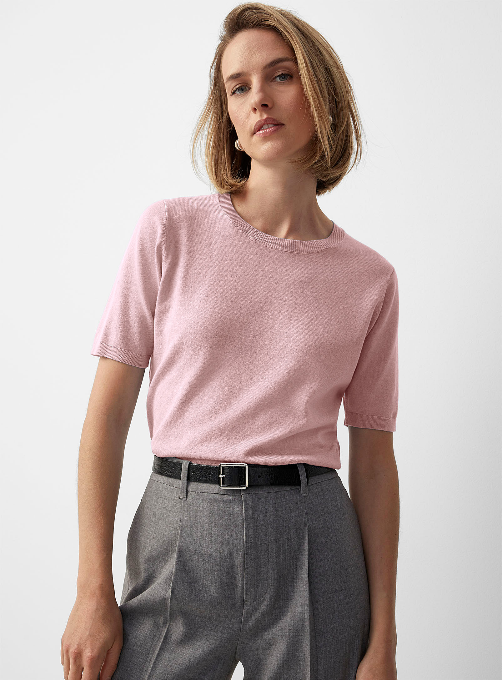 Contemporaine Short-sleeve Lightweight Sweater In Pink