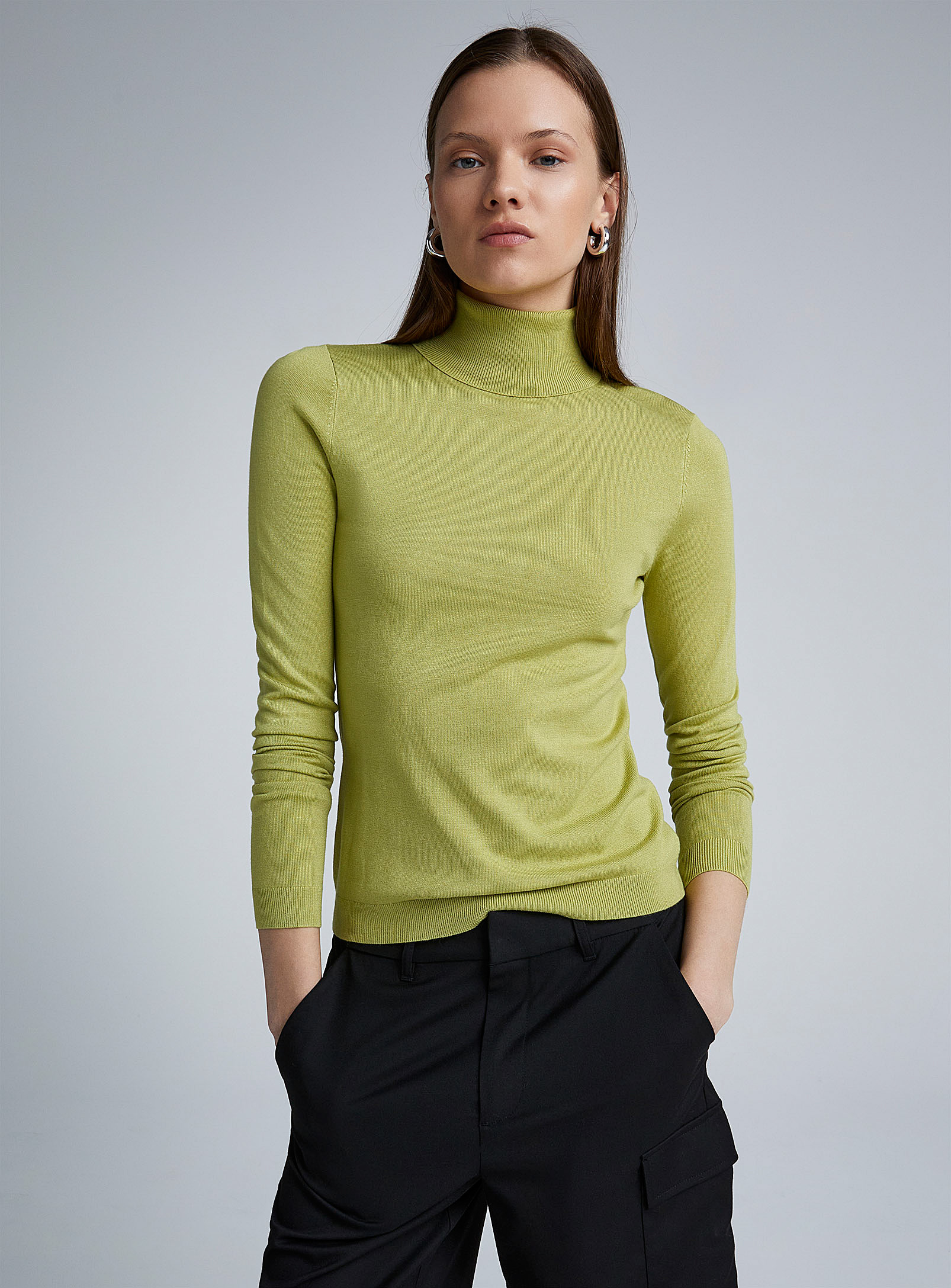 Twik Fitted Fine-knit Turtleneck Sweater In Mint/pistachio Green