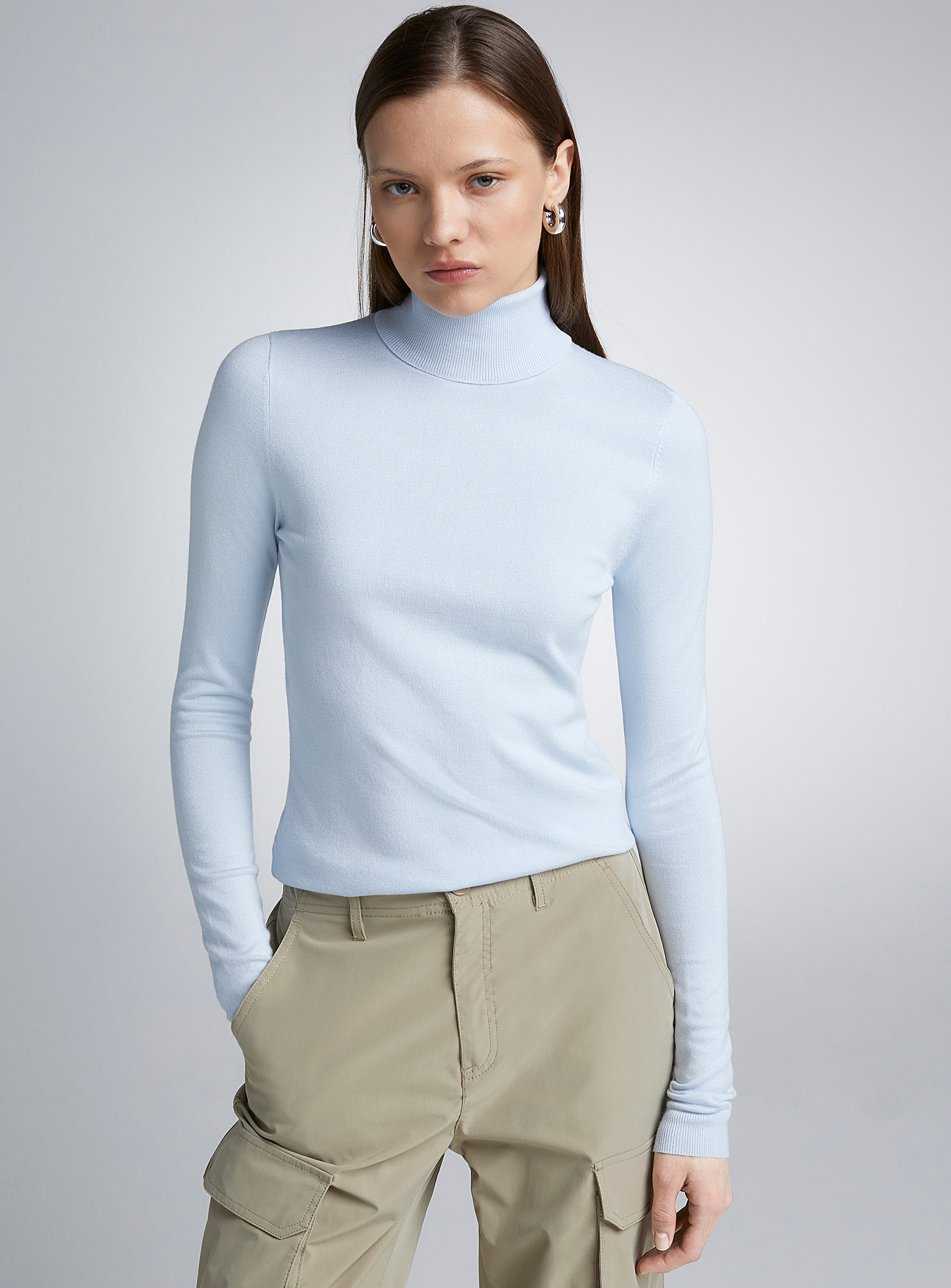 Twik Fitted Fine-knit Turtleneck Sweater In Baby Blue