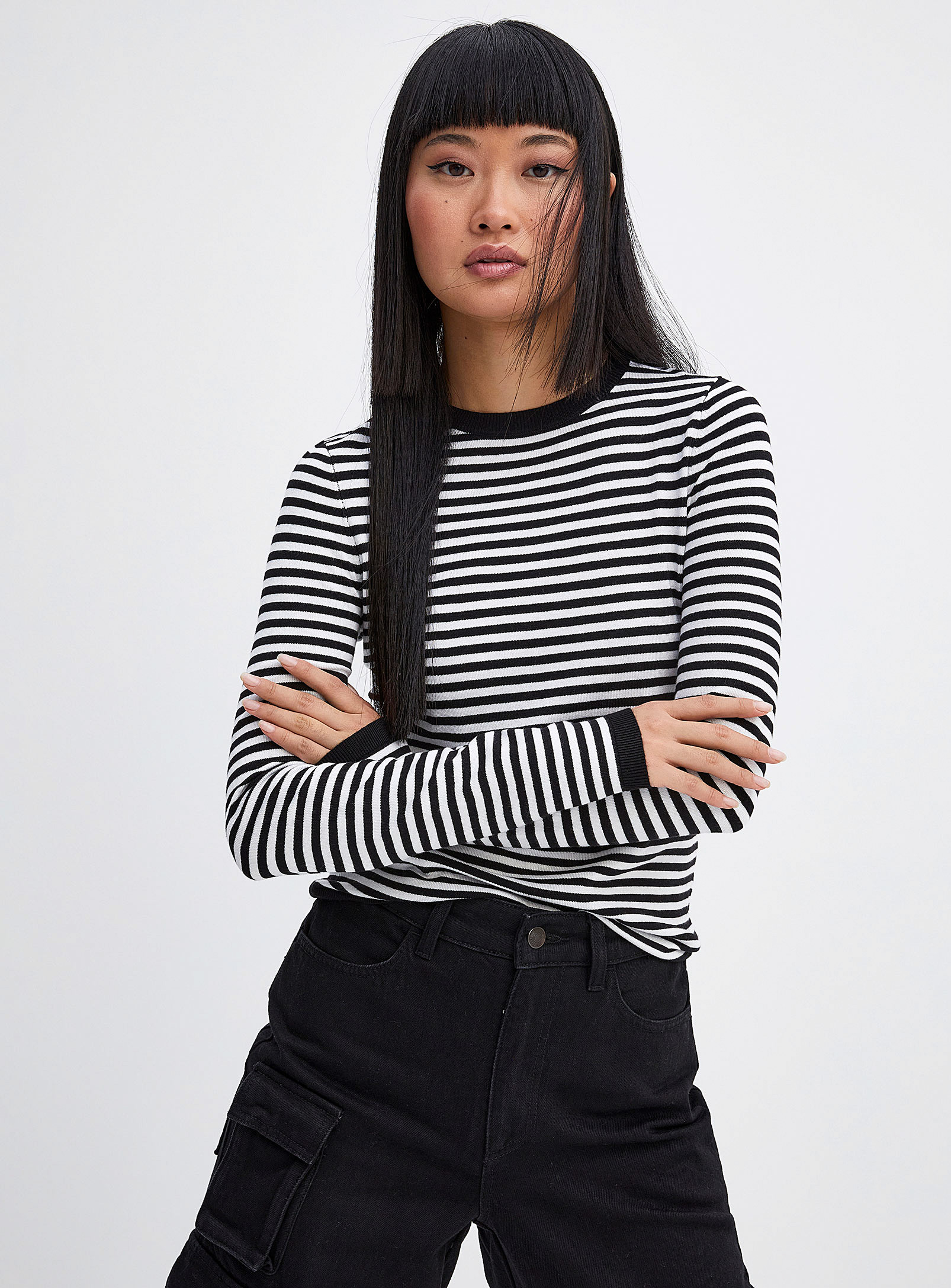 Twik Striped Fitted Sweater In Patterned White