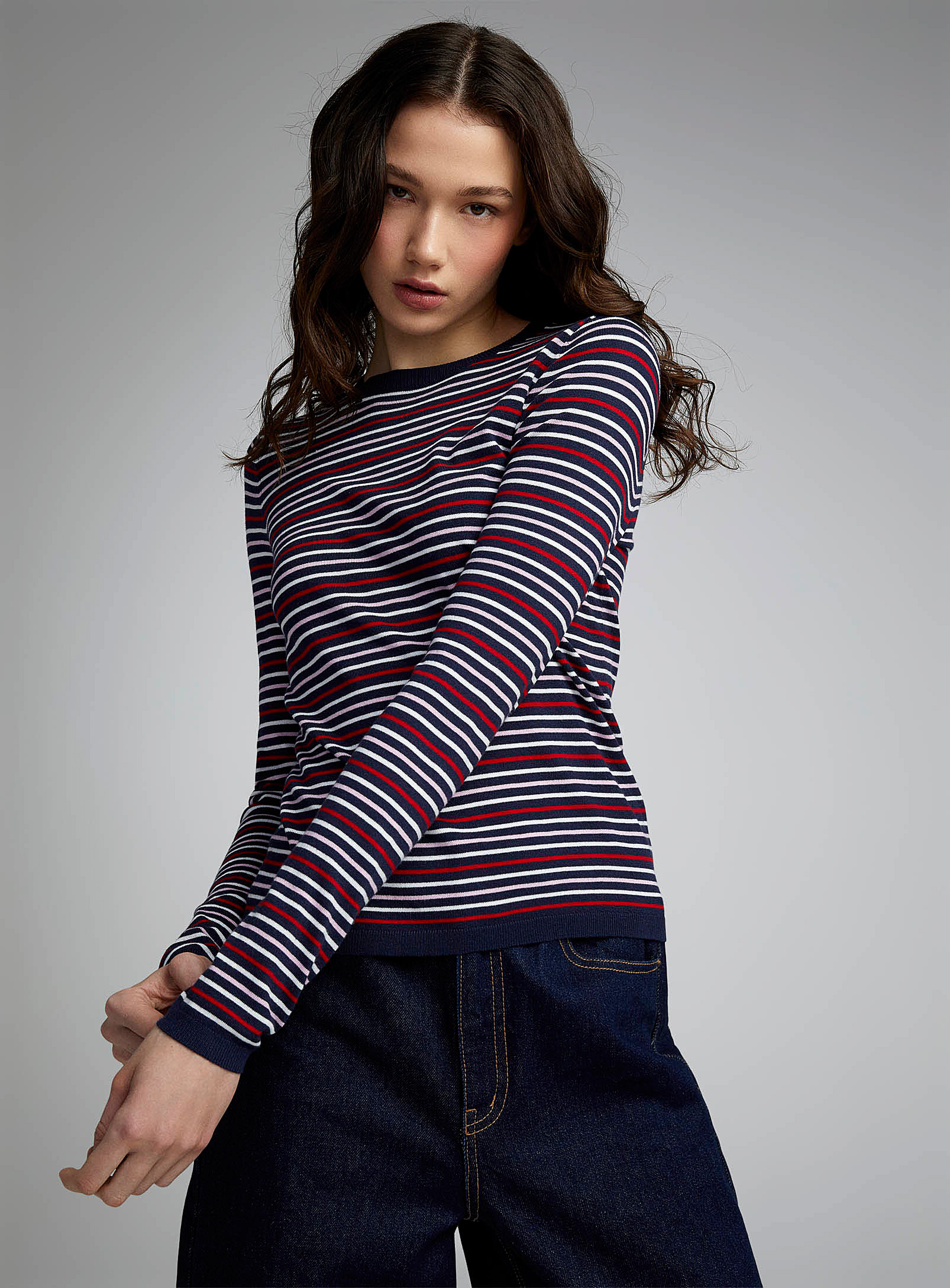 Twik Striped Fitted Sweater In Patterned Red