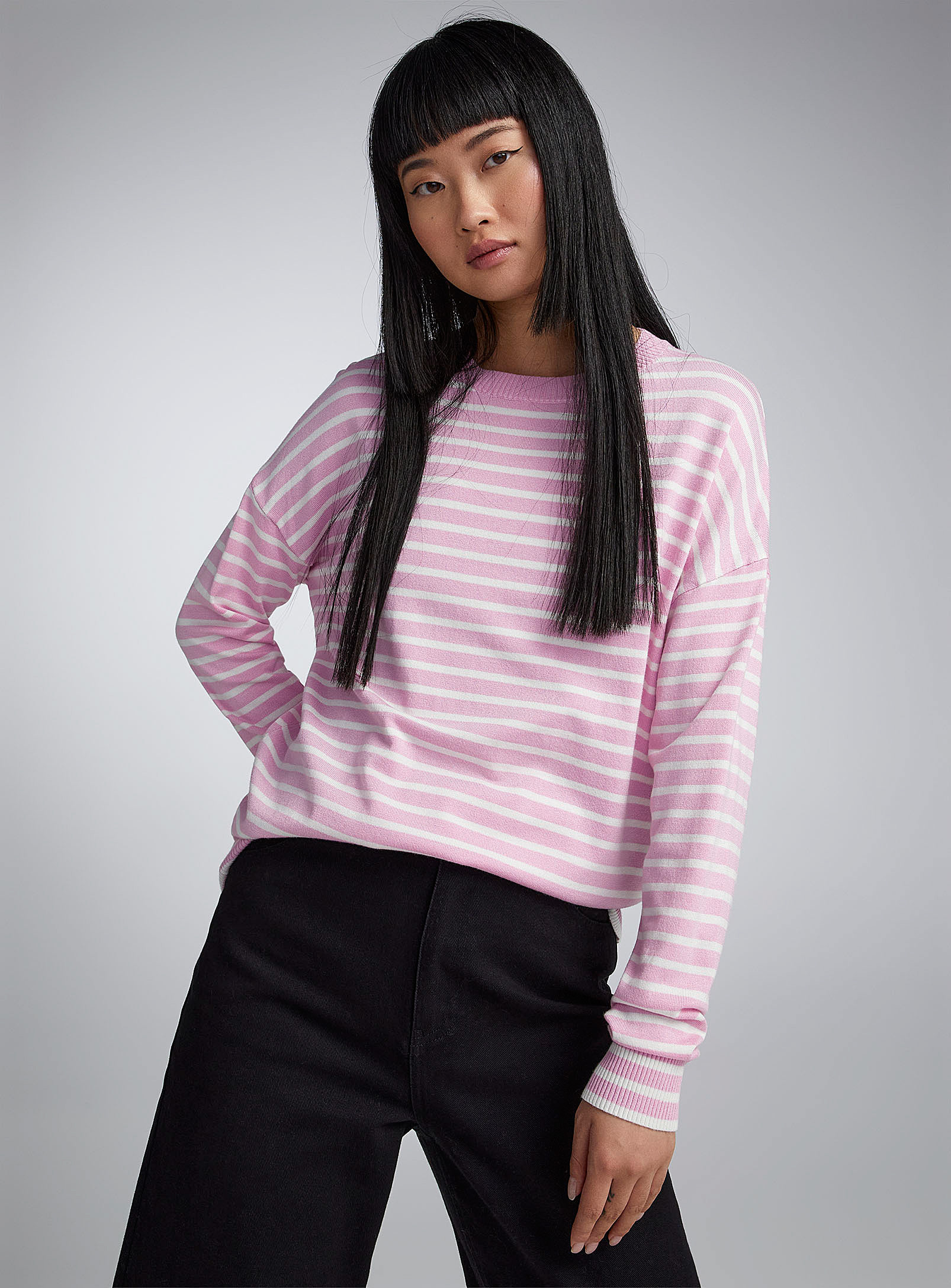 Twik Striped Loose Sweater In Pink