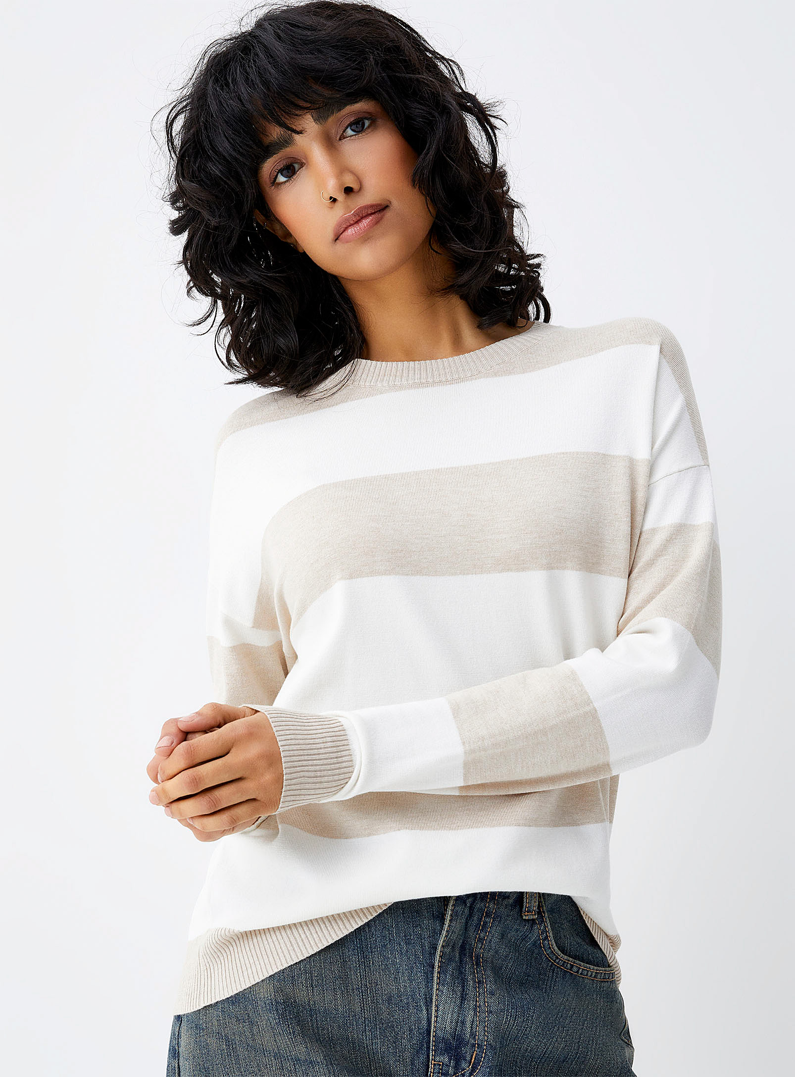 Twik Block Stripes Sweater In Ivory/cream Beige
