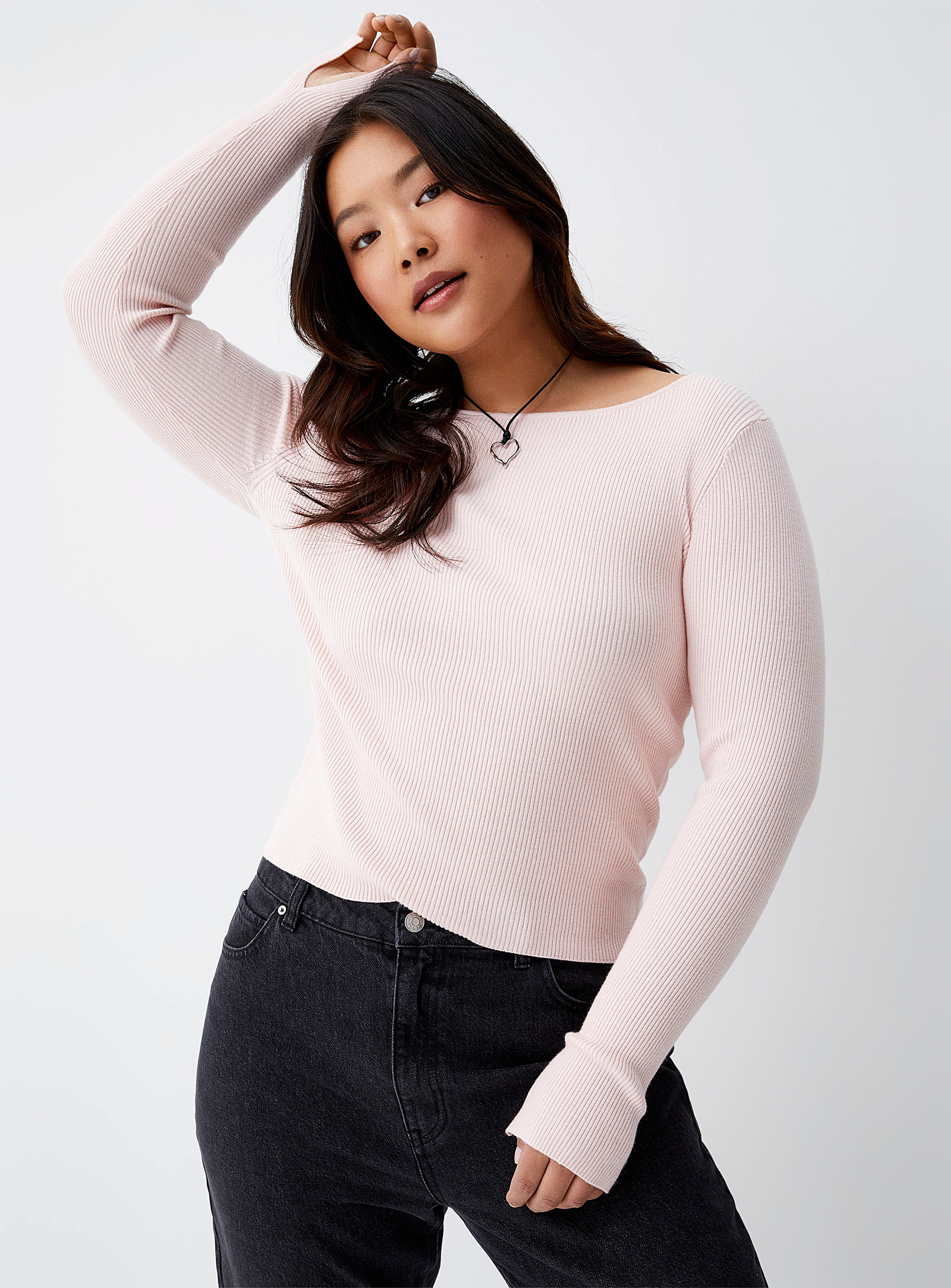 Twik Fitted Boat-neck Sweater In Pink