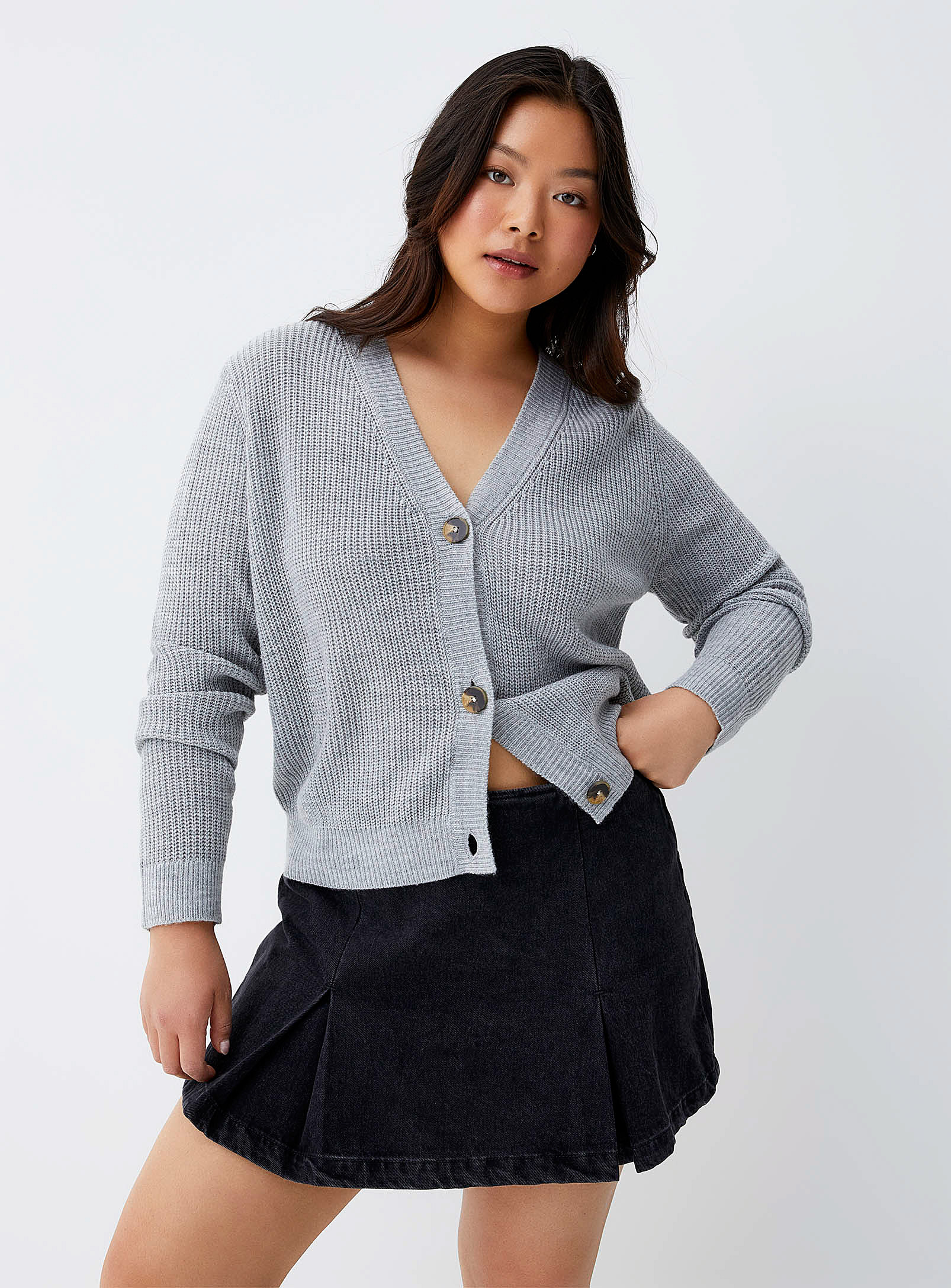 Twik Fine Ribbed Button-up Cardigan In Grey