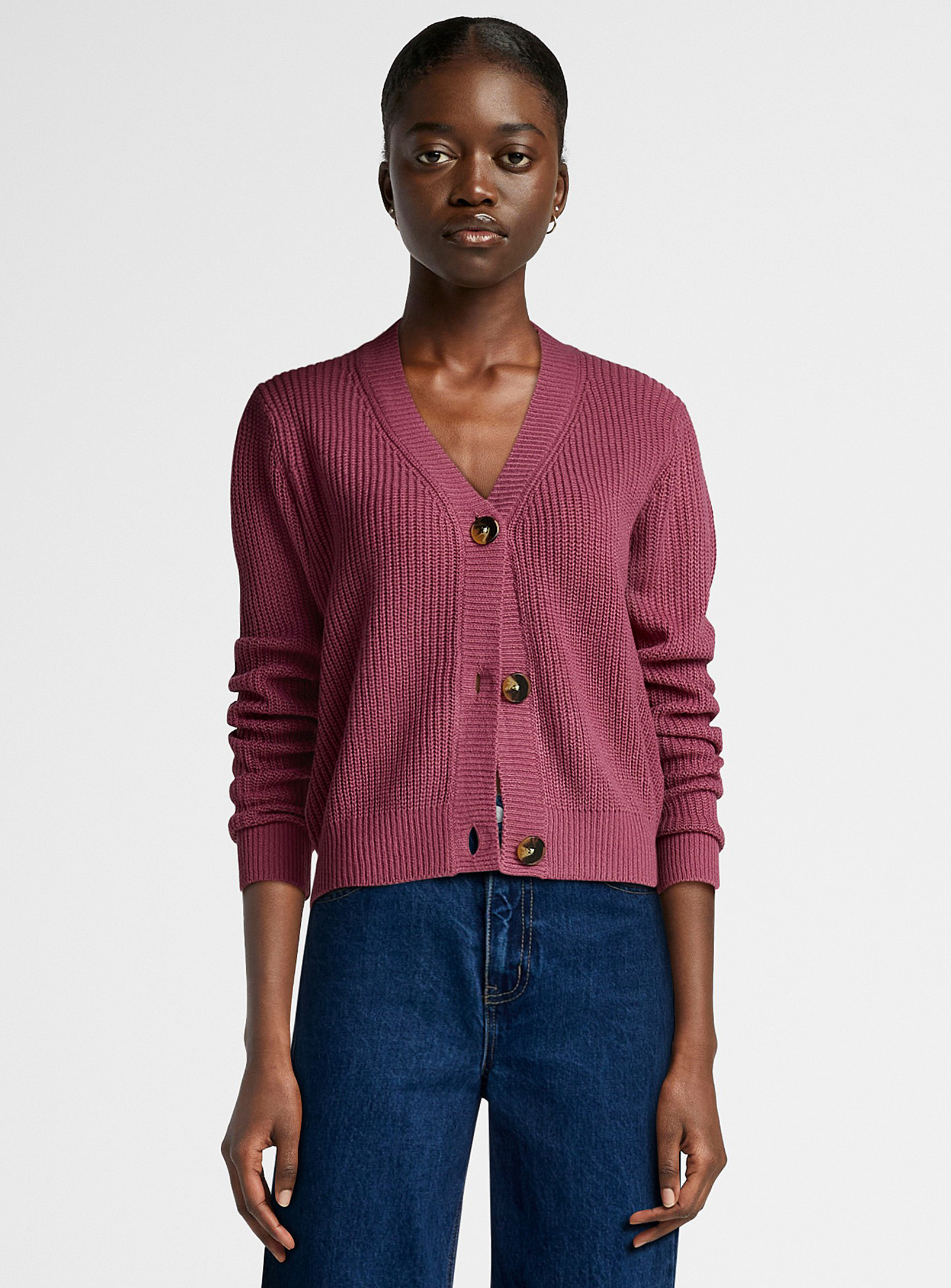 Twik Fine Ribbed Button-up Cardigan In Pink