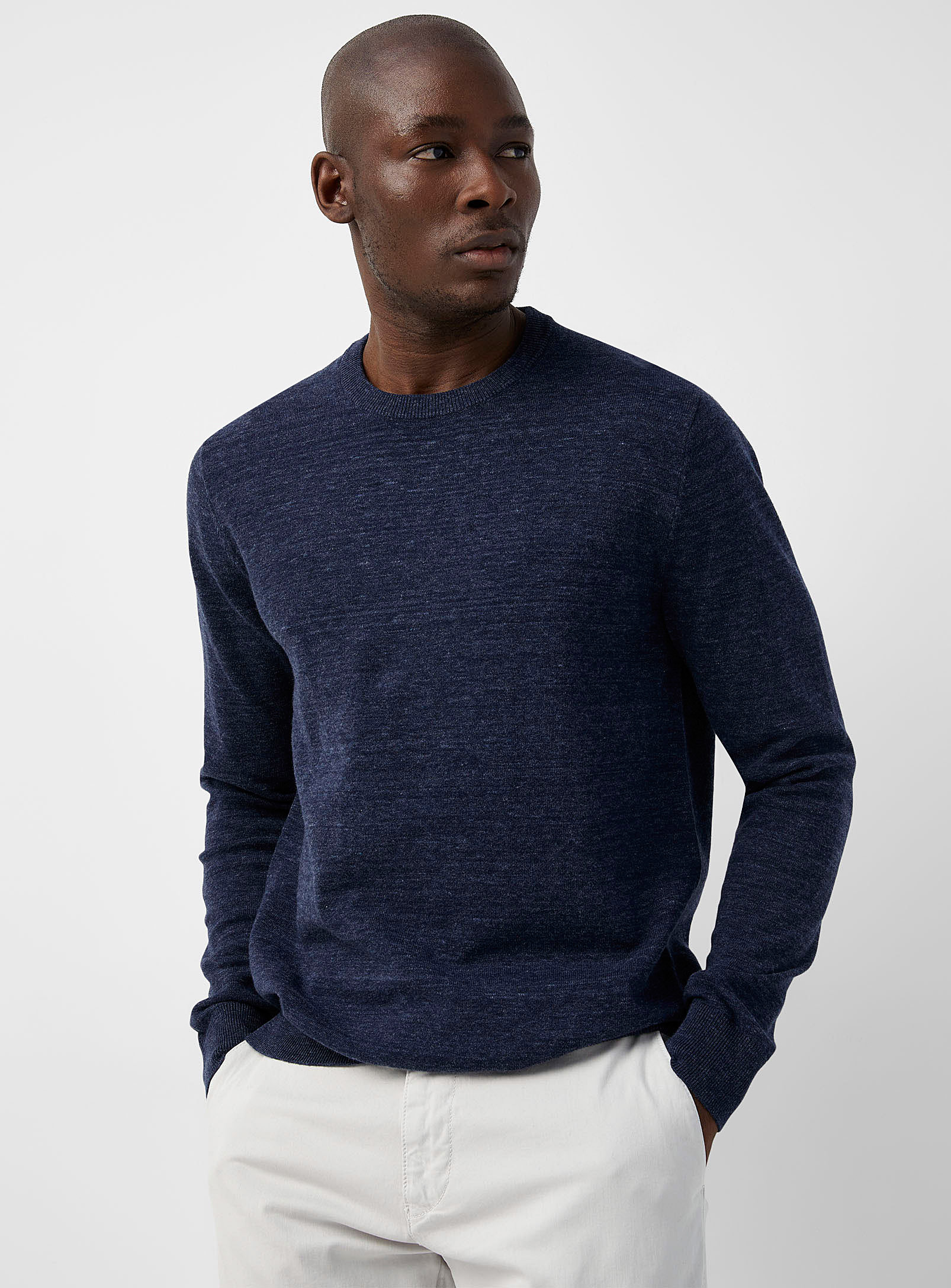 Le 31 Minimalist Crew-neck Sweater In Patterned Blue