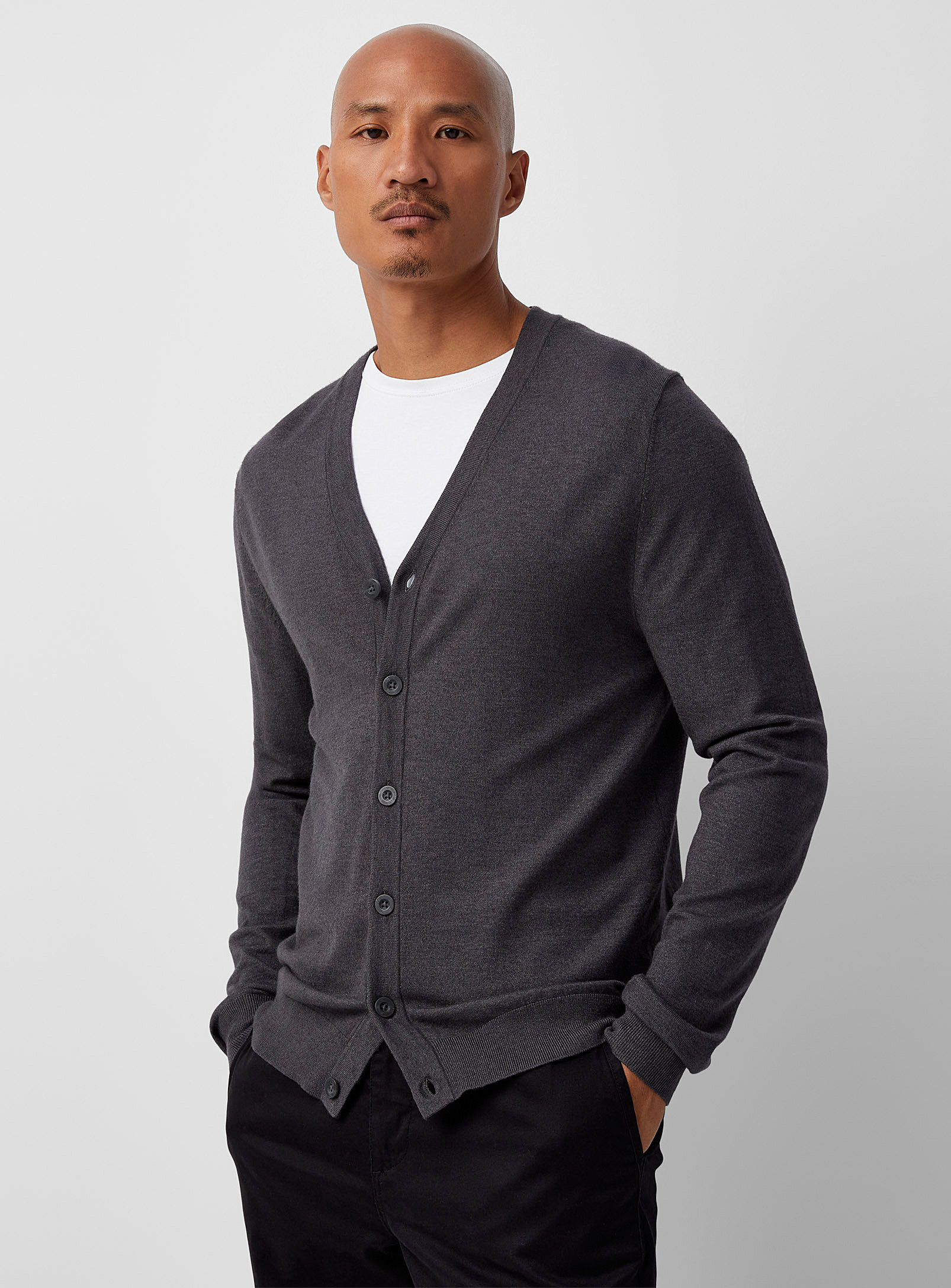 Le 31 Silky Knit Cardigan In Charcoal