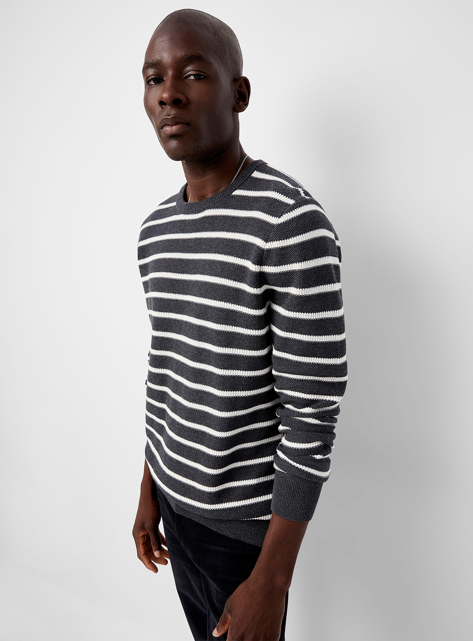 Le 31 Reverse Knit Nautical Sweater In Patterned Grey
