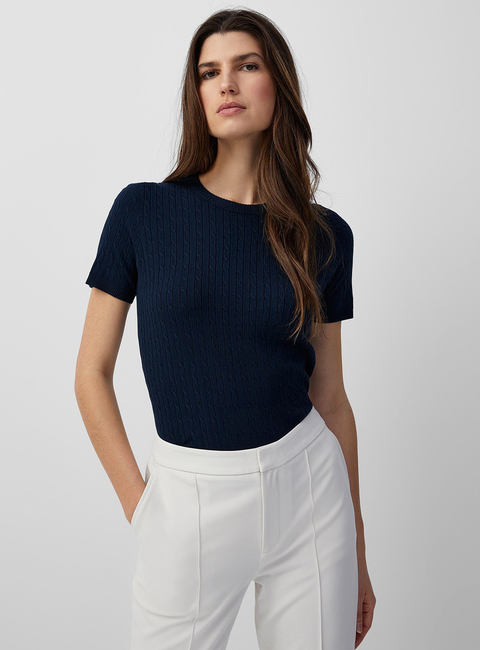 Contemporaine Twisted Cable Crew-neck Sweater In Marine Blue