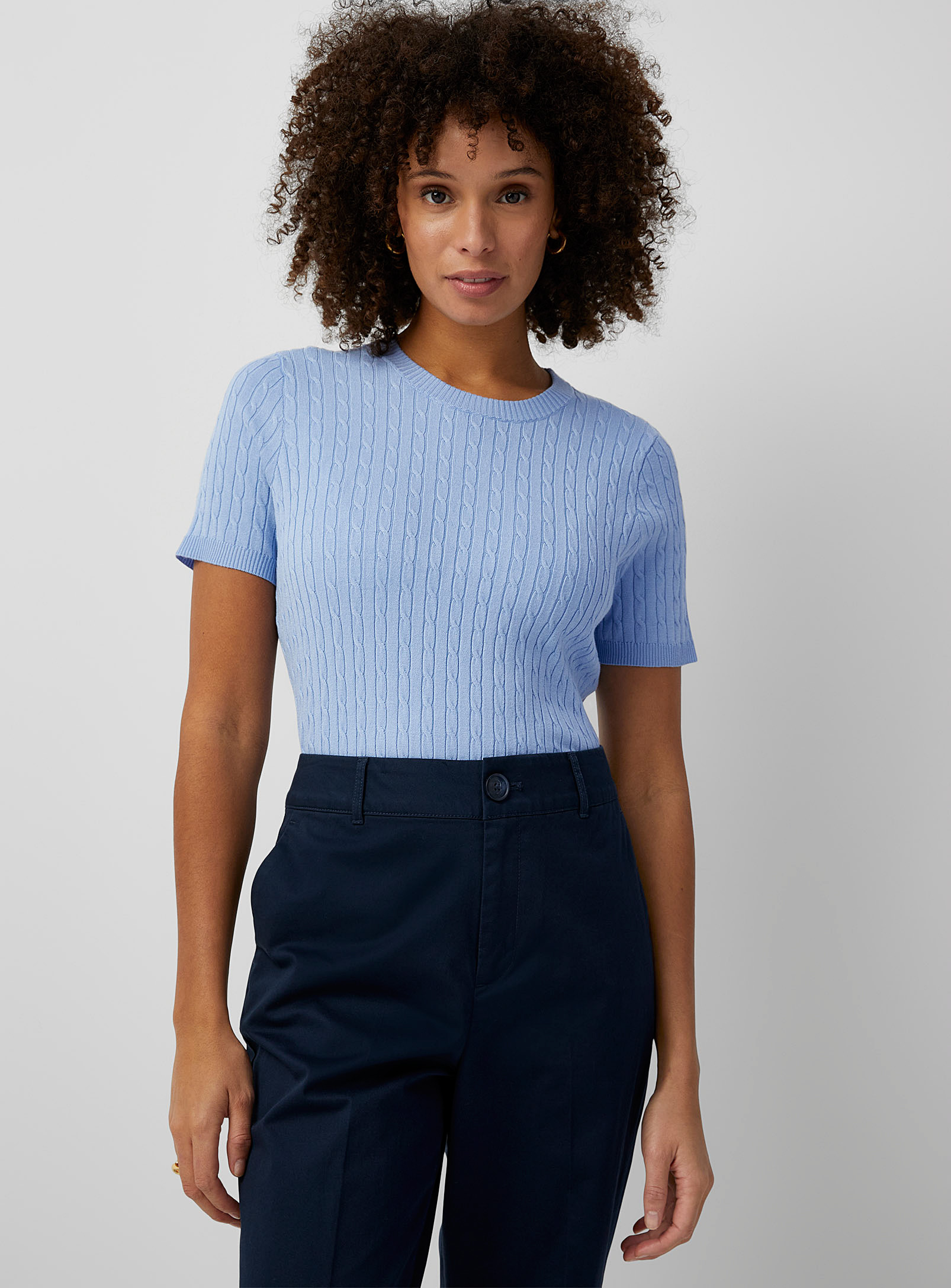 Contemporaine Twisted Cable Crew-neck Sweater In Baby Blue
