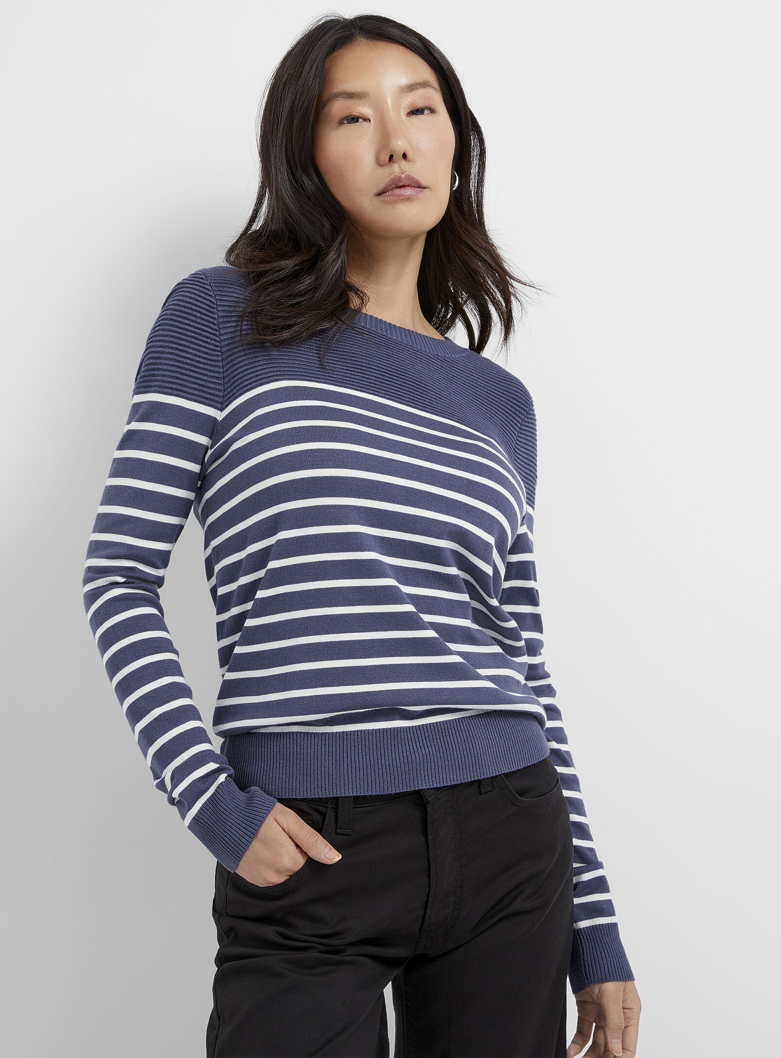 Contemporaine Buttoned Shoulders Sailor Top In Slate Blue | ModeSens