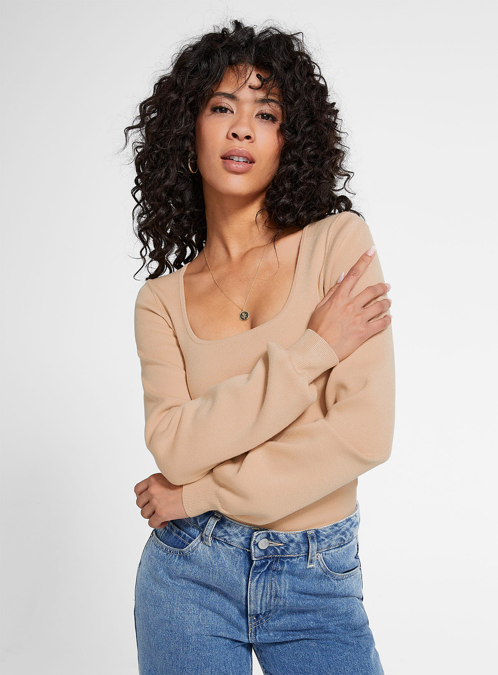 Icône - Women's Puff-sleeve scoop-neck sweater