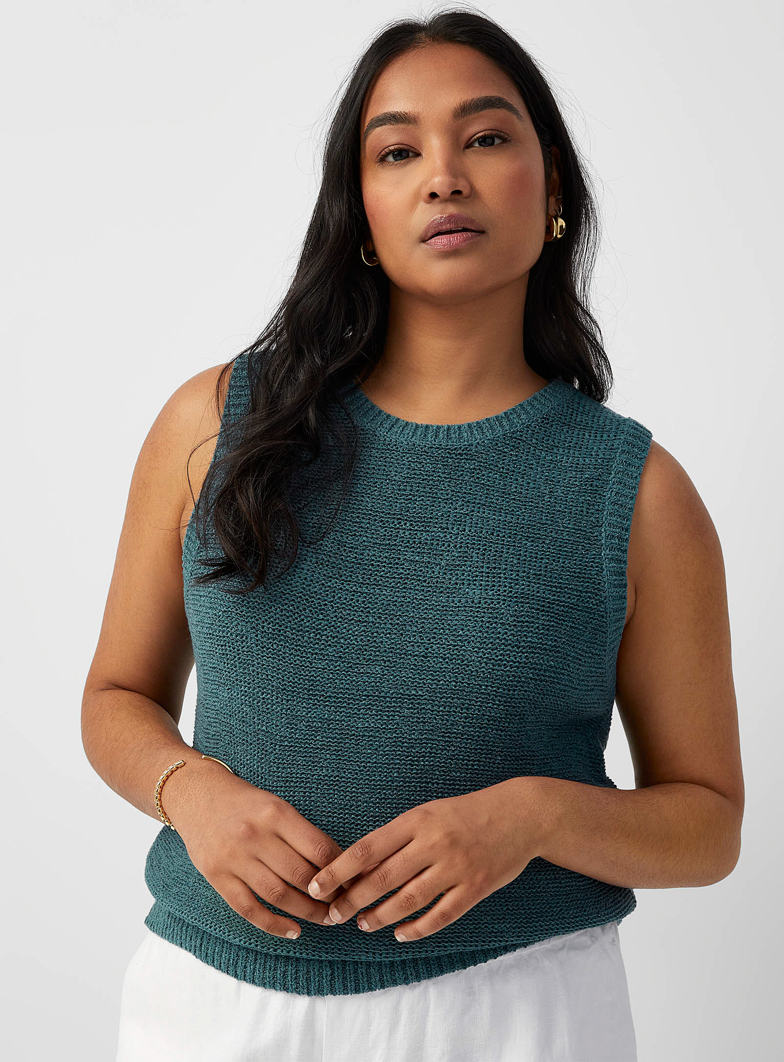 Contemporaine Ribbon Knit Sweater Vest In Teal