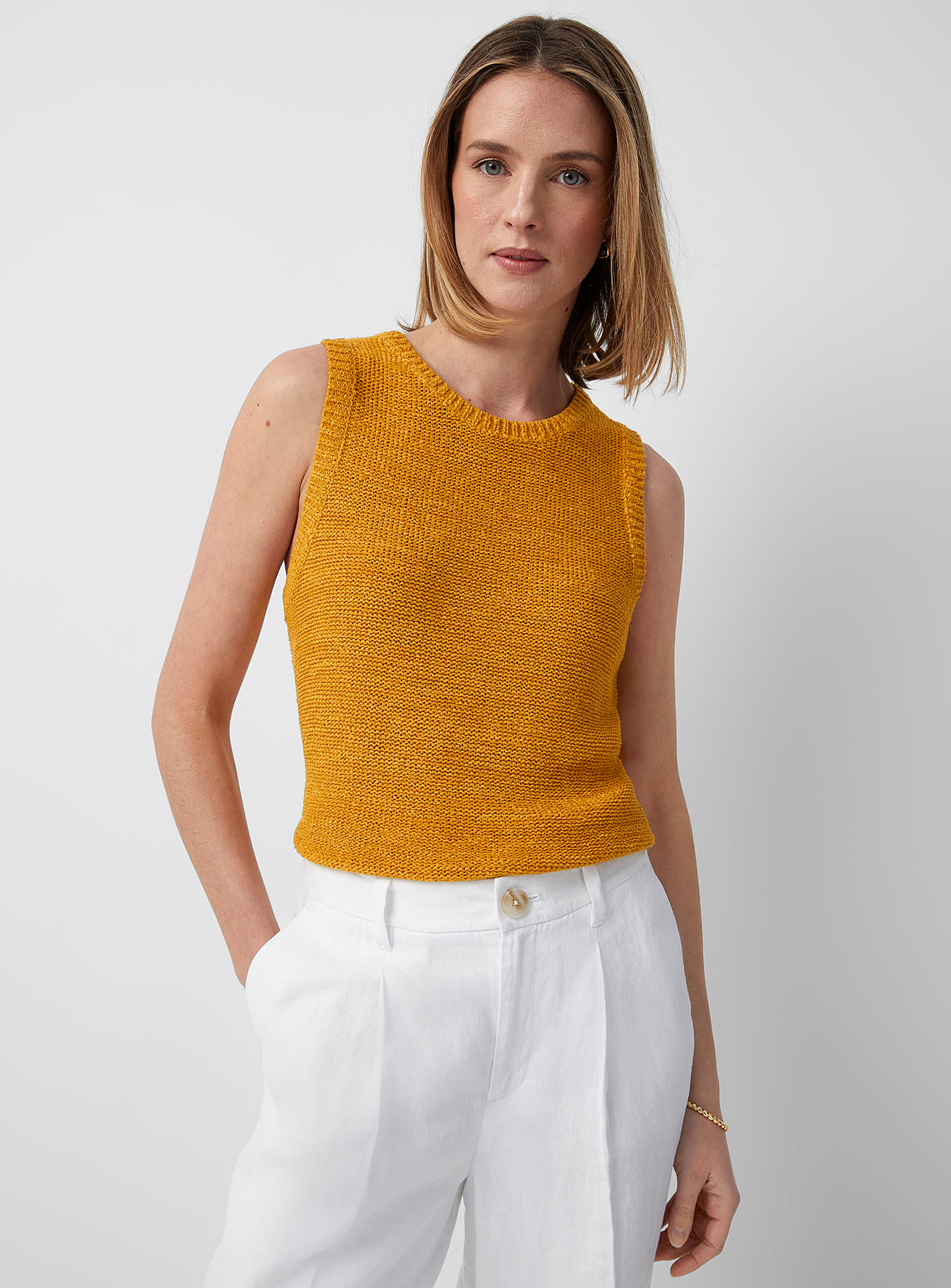 Contemporaine Ribbon Knit Sweater Vest In Dark Yellow