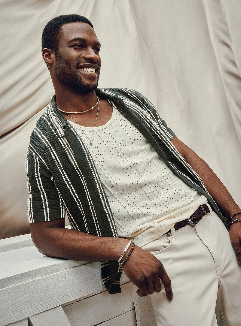 Striped pointelle knit shirt product image (primary)