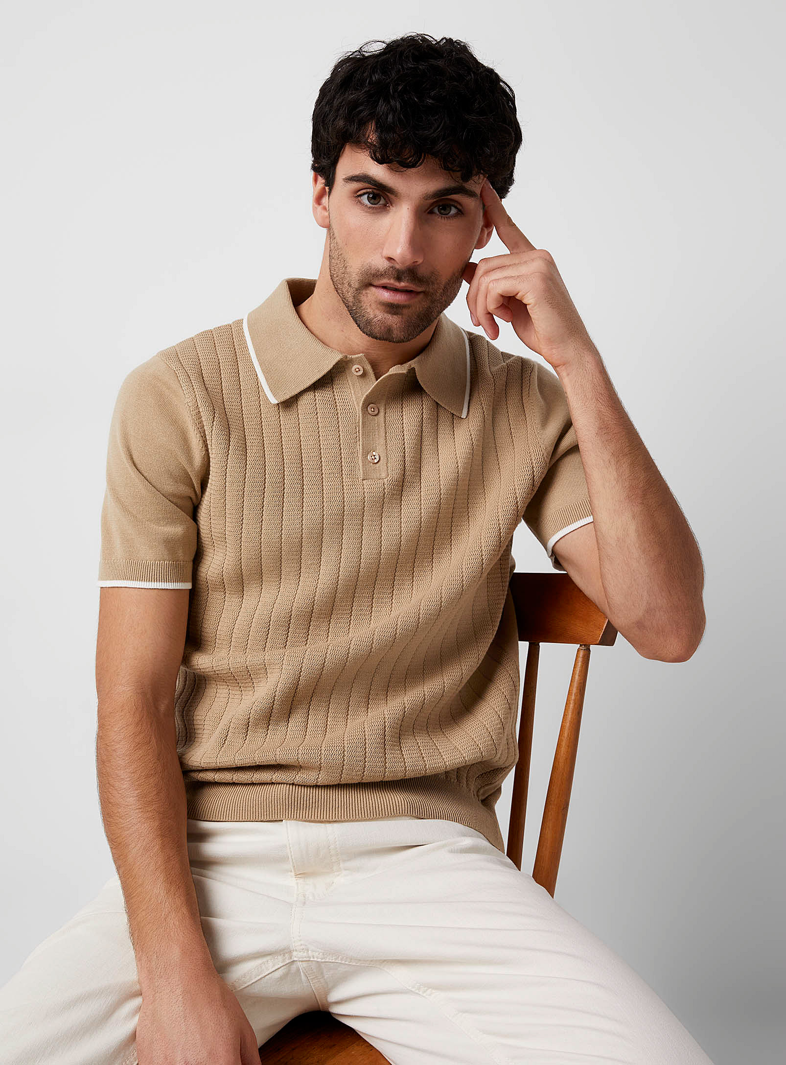 Le 31 Wide-rib Knit Polo In Honey