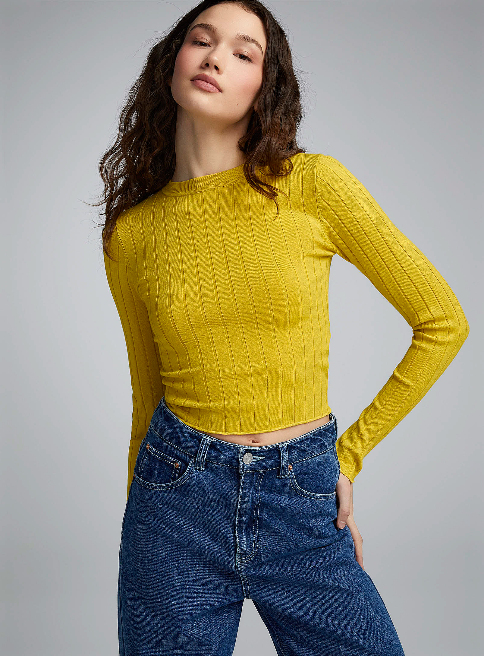 Twik Wide Ribbing Sweater In Dark Yellow
