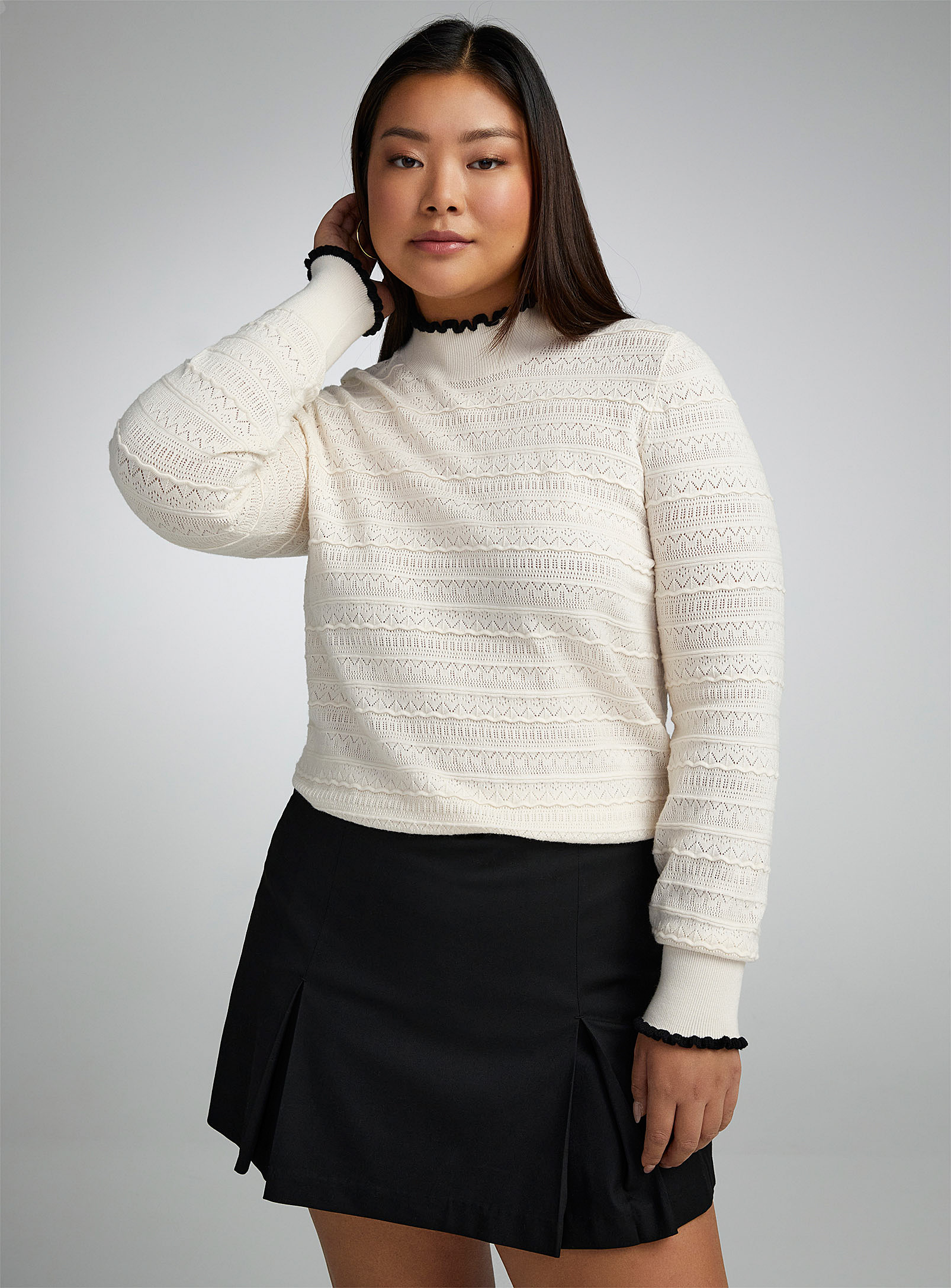 Twik - Women's Pointelle knit mock-neck sweater