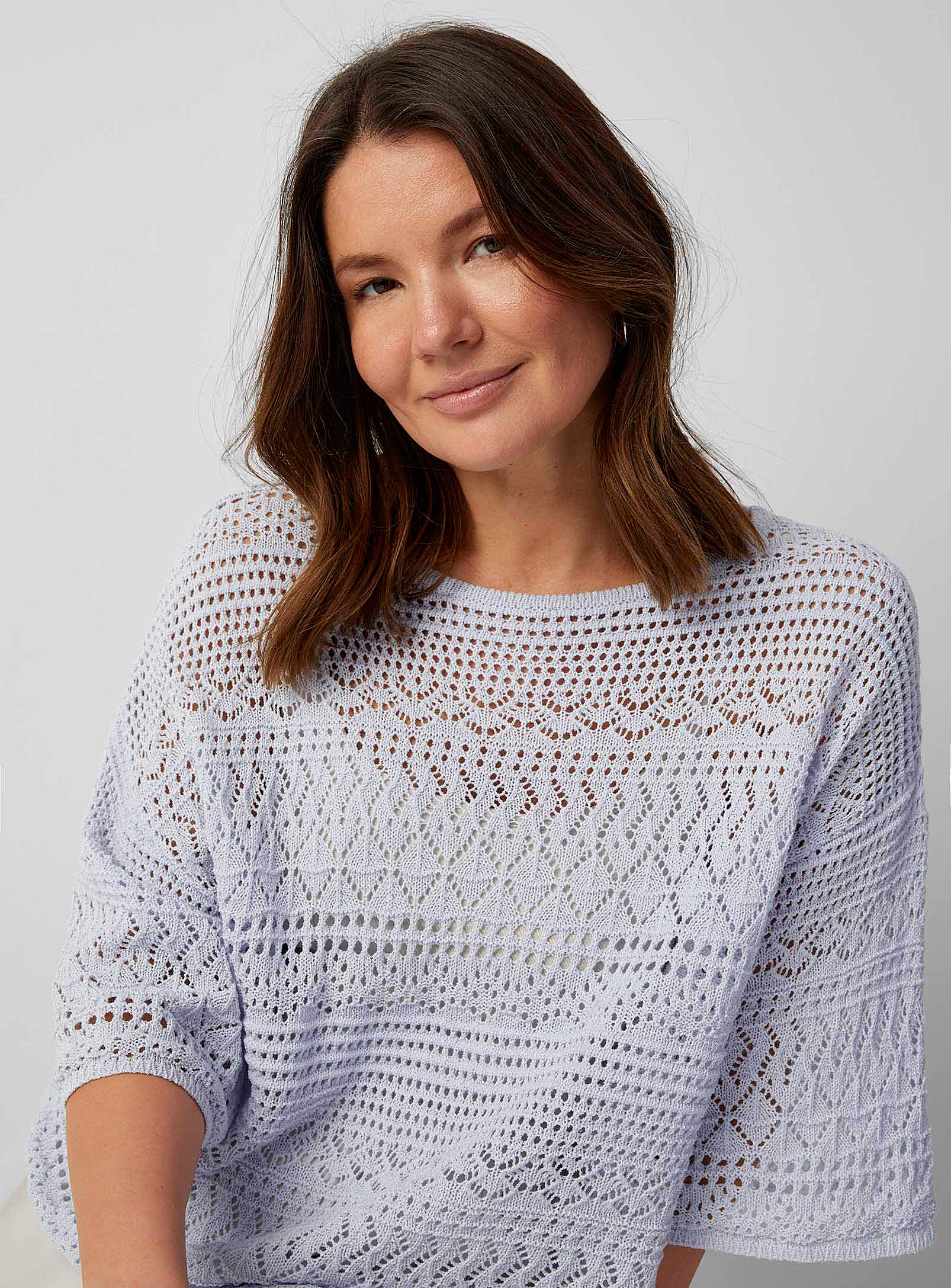 Contemporaine Pointelle Pattern Loose Cropped Sweater In Baby Blue