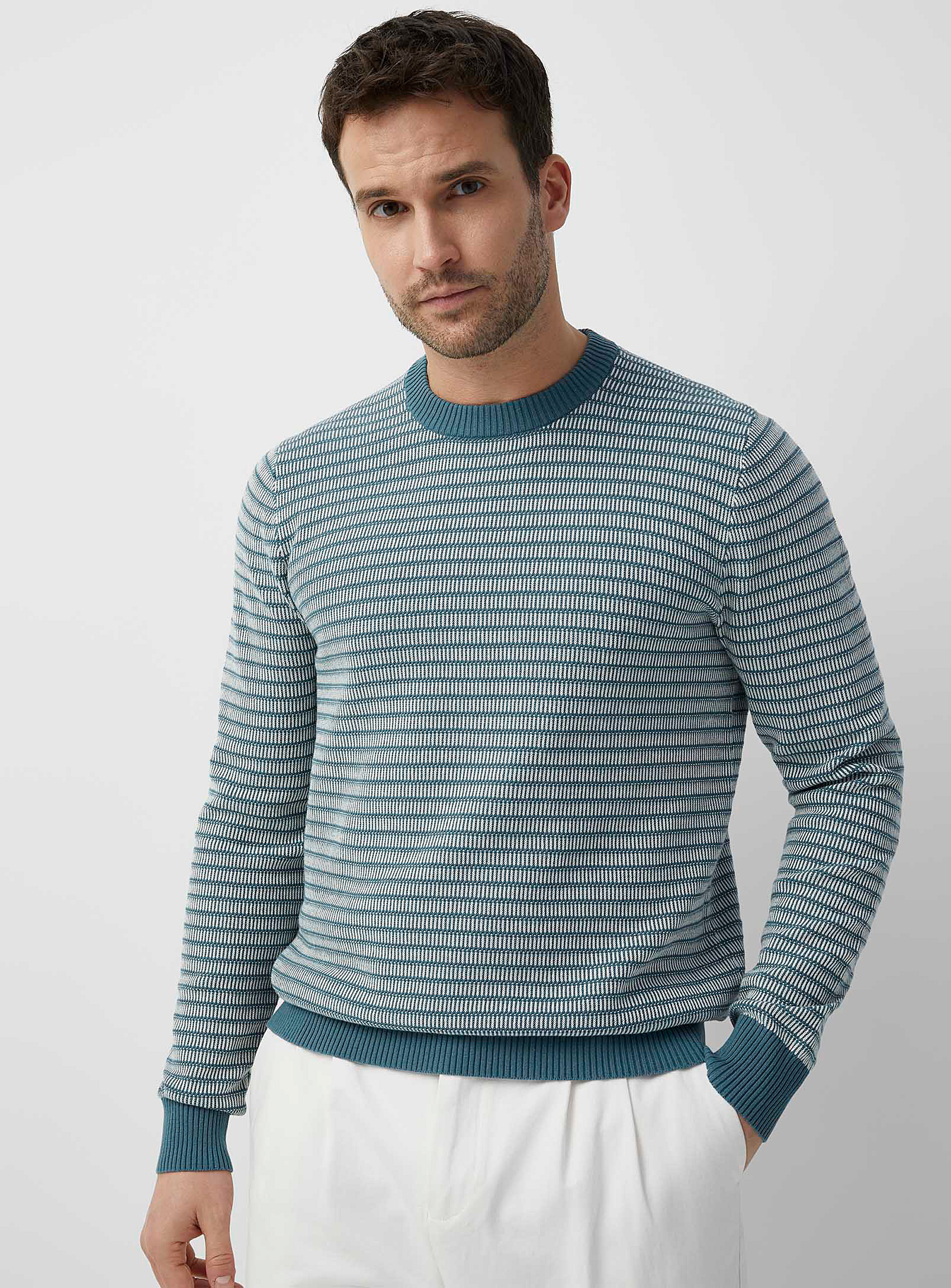 Le 31 Hatched Stripe Jacquard Sweater In Patterned Green